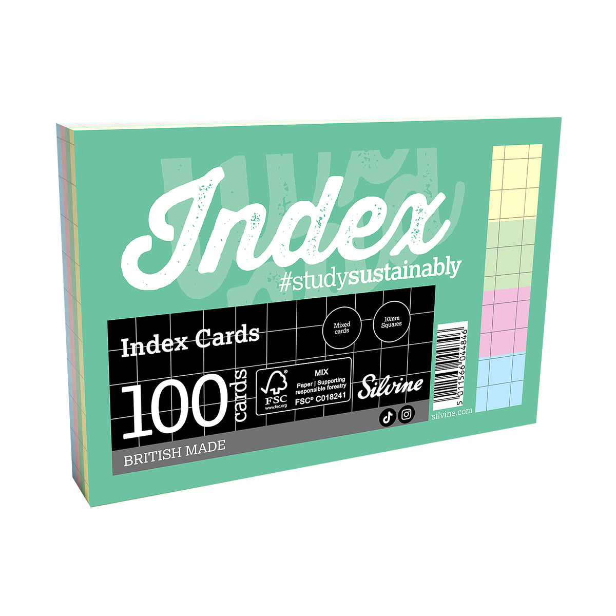 100PK INDXCRD 10MM SQU RL ASST COLR