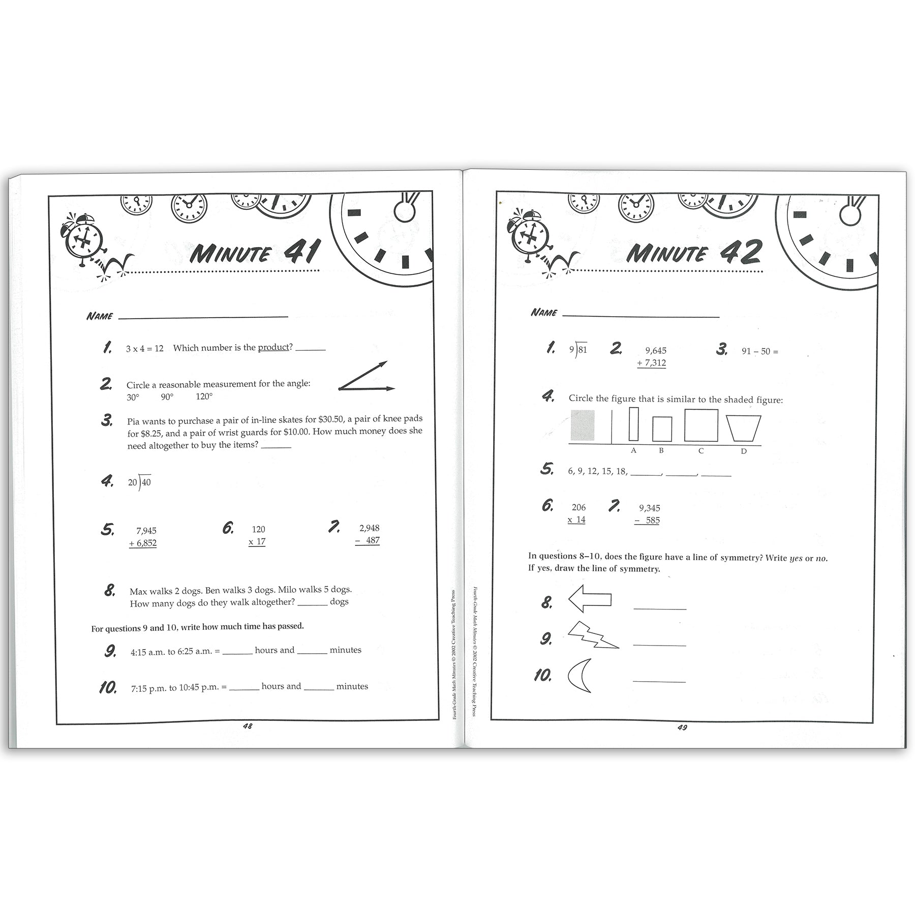 Fourth-Grade Math Minutes Book