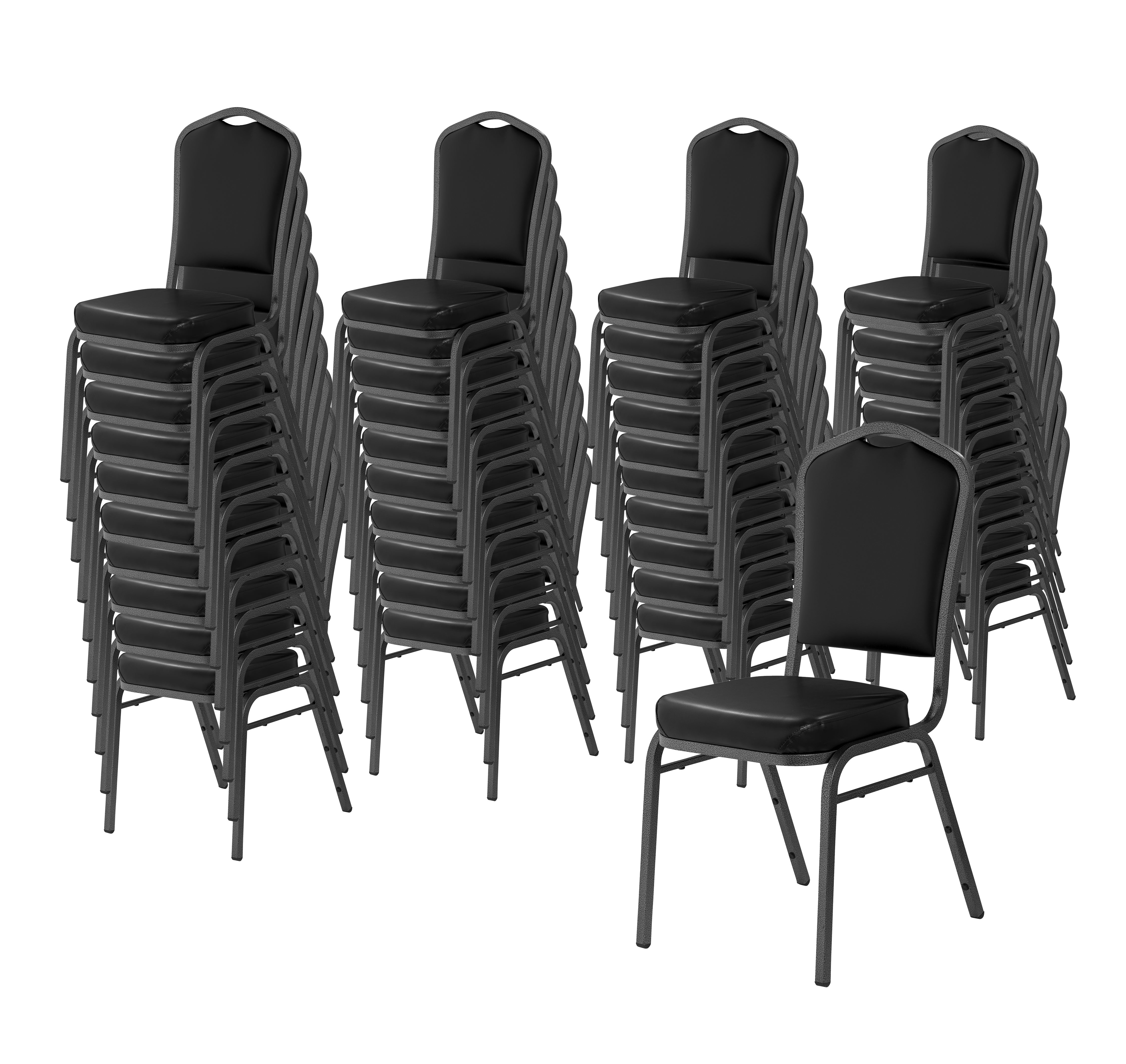 NPS® 9300 Series Deluxe Vinyl Upholstered Stack Chair, Surface Color: Black, Frame Color: Black Sandtex
