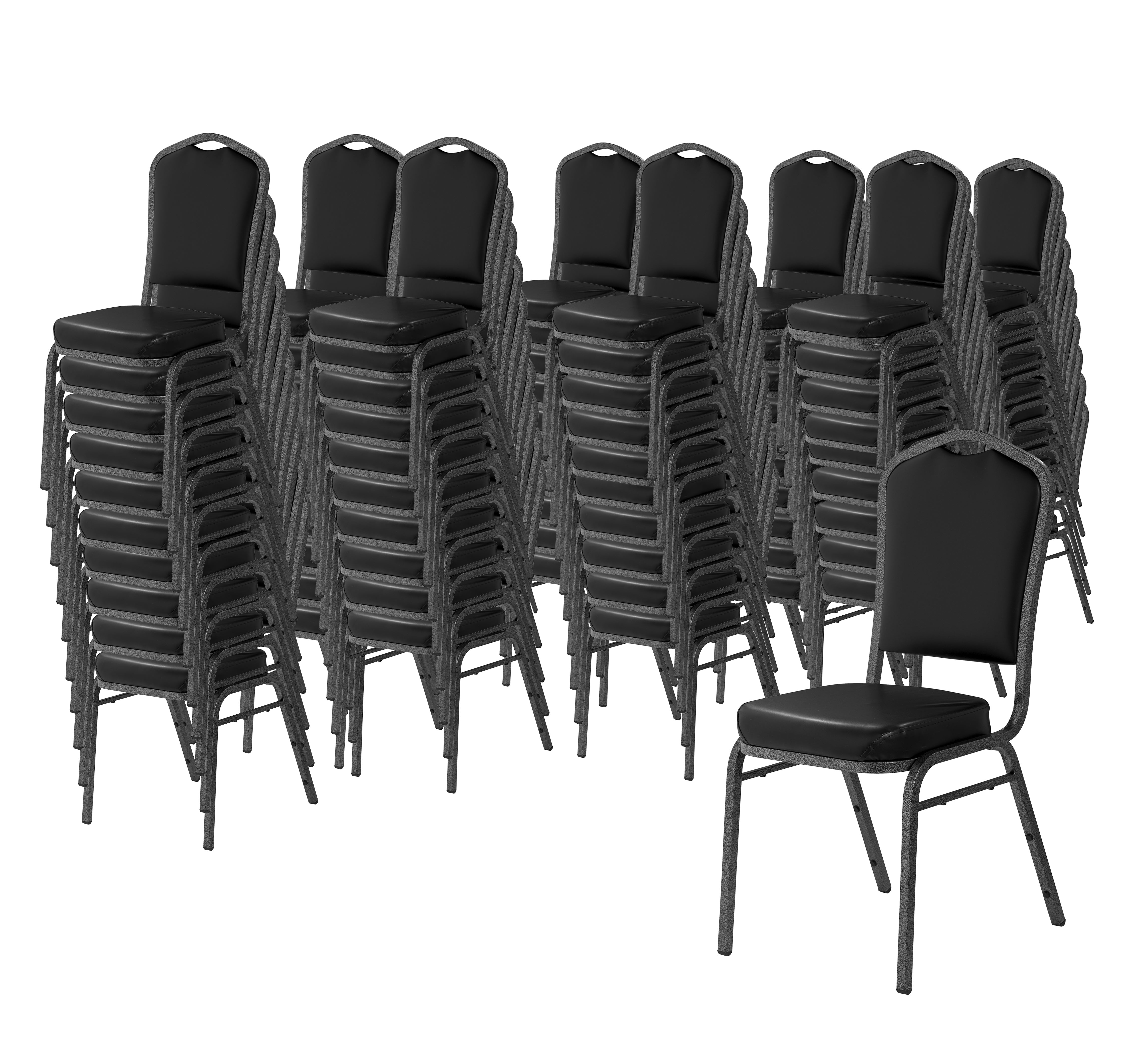 NPS® 9300 Series Deluxe Vinyl Upholstered Stack Chair, Surface Color: Black, Frame Color: Black Sandtex