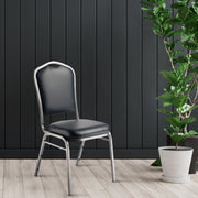 NPS® 9300 Series Deluxe Vinyl Upholstered Stack Chair, Surface Color: Midnight Blue, Frame Color: Silvervein