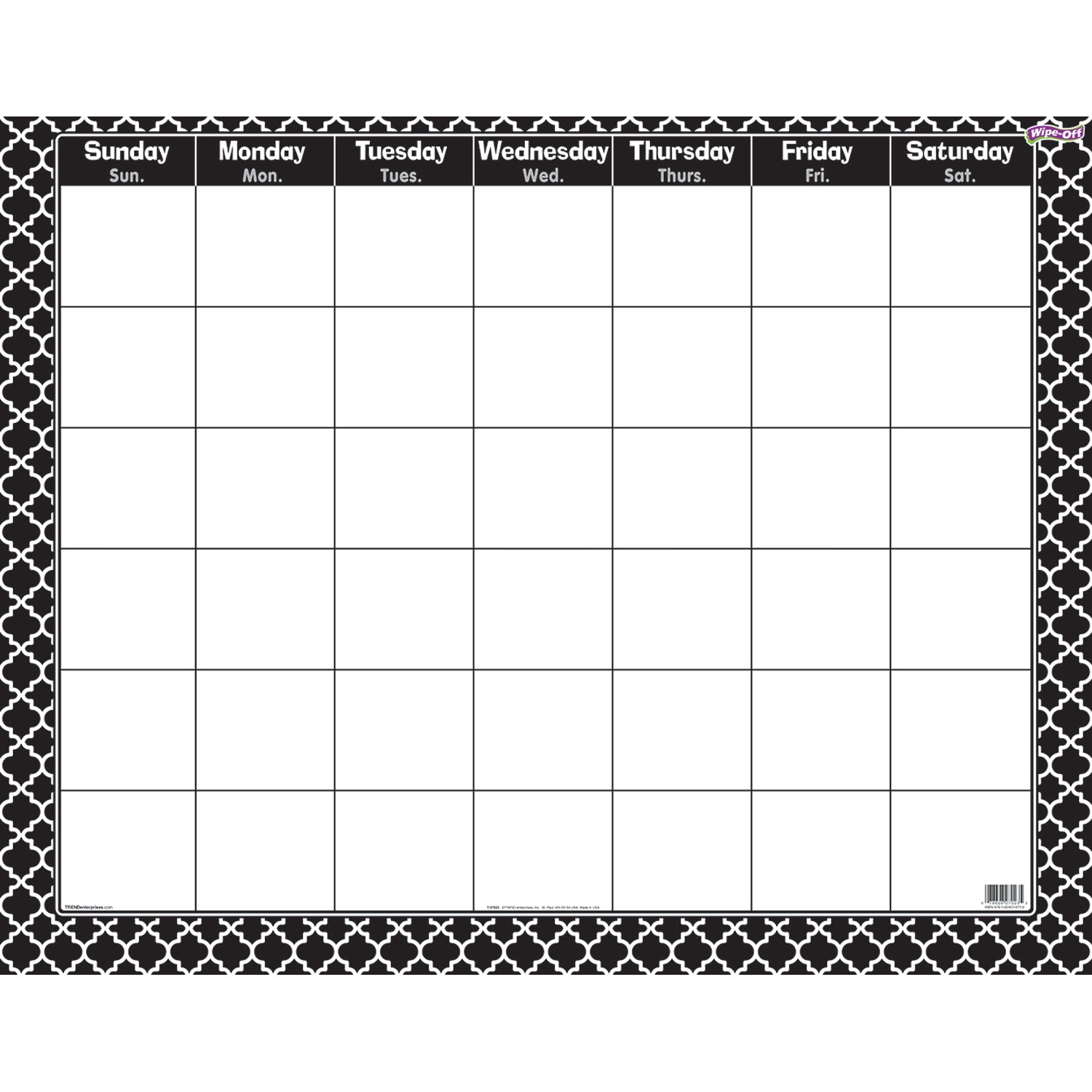 Moroccan Black Wipe-Off® Calendar, Monthly