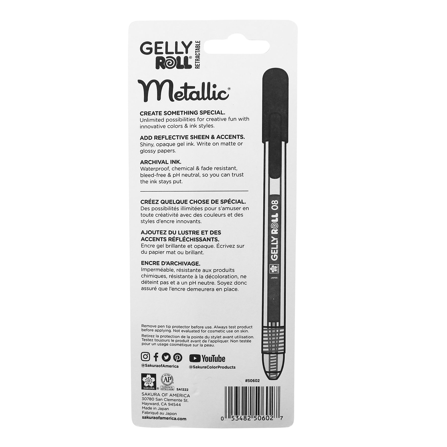 Retractable Metallic Gel Pens, 08 Medium Point, Assorted Colors, 3-Pack, Blister Card