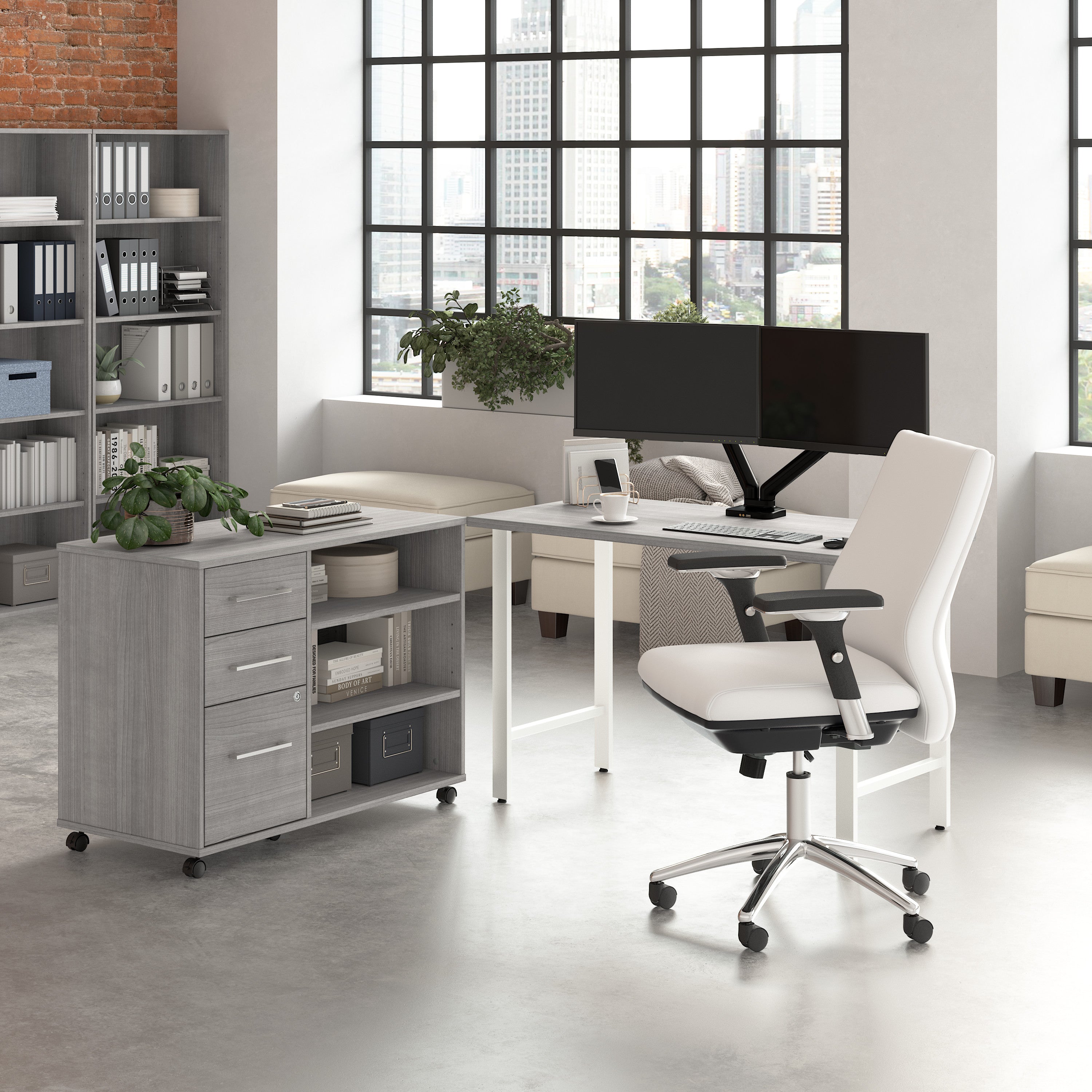 Bush Business Furniture Hustle 48W x 24D Computer Desk and Storage Cabinet with Drawers and Shelves in Platinum Gray - 47.59" Width x 23.34" Depth x 30.07" Height