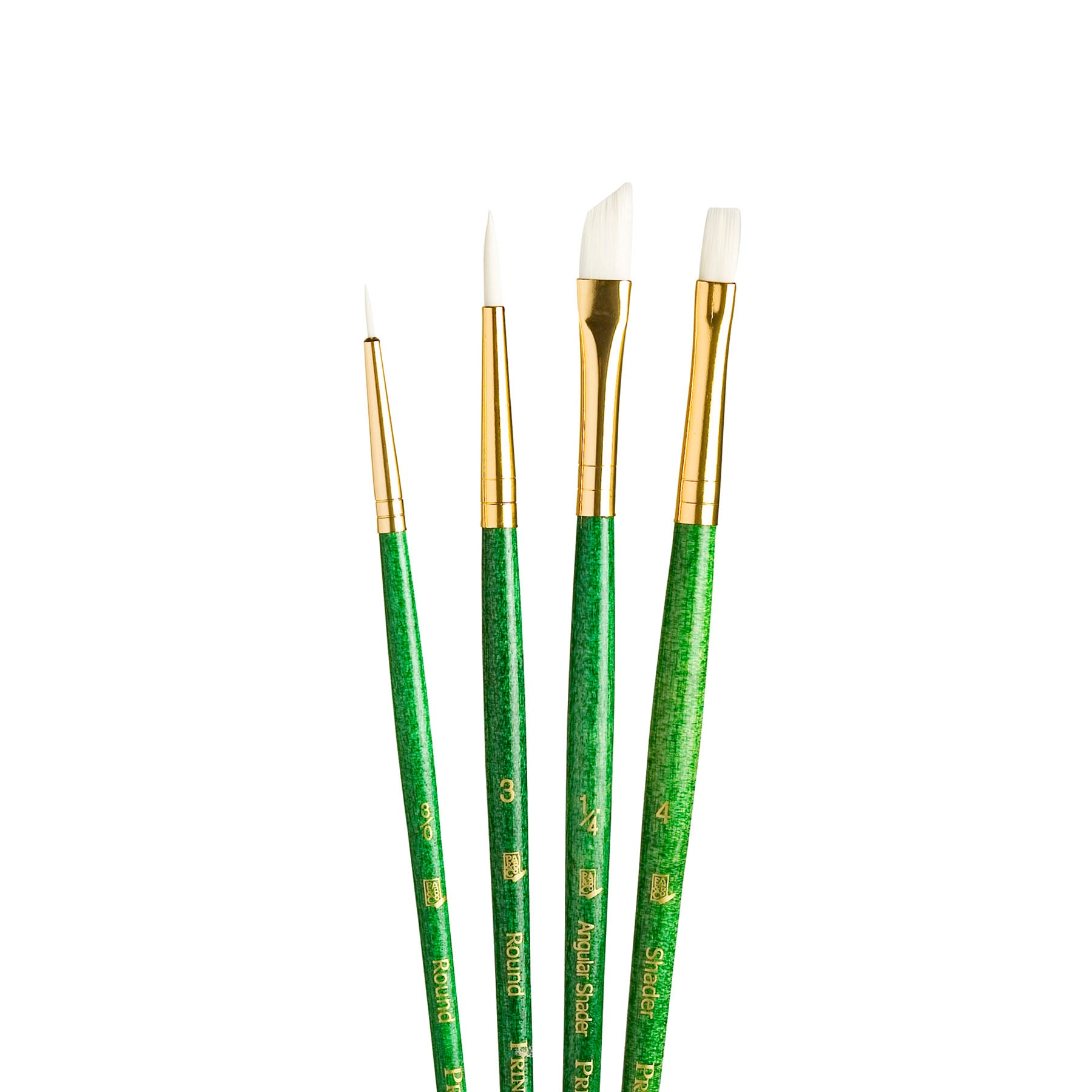 RealValue Brush Set, White Taklon Bristles, Short Handle Mixed Media Paintbrush, Green, 4 Pieces