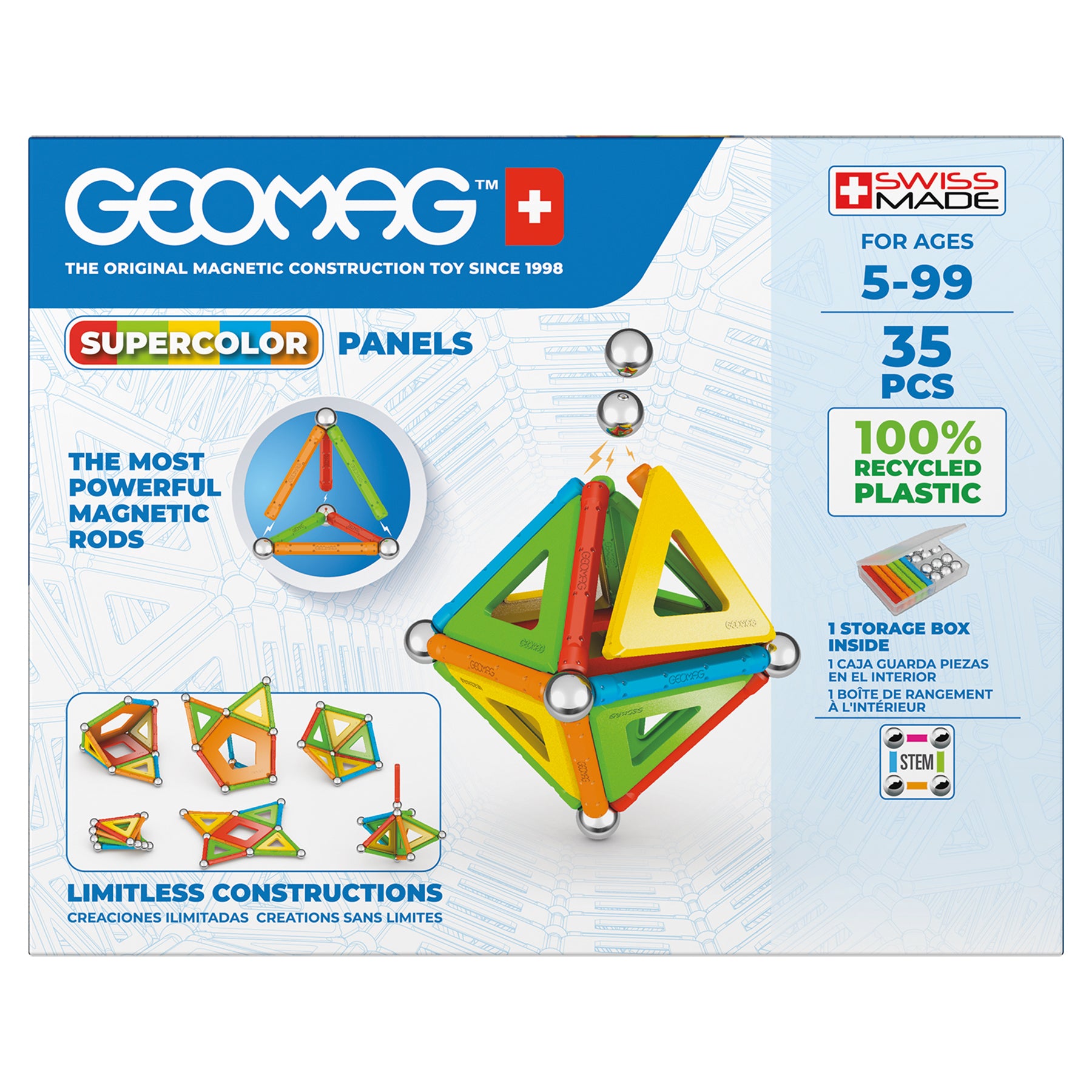 Magnetic Building Set, Supercolor Recycled, 35 Pieces