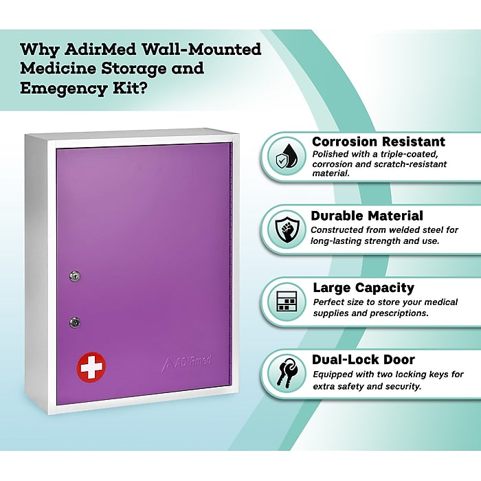 21 in. H x 16 in. W x 6 in. D Large Dual Lock Surface-Mount Medical Security Cabinet in Purple