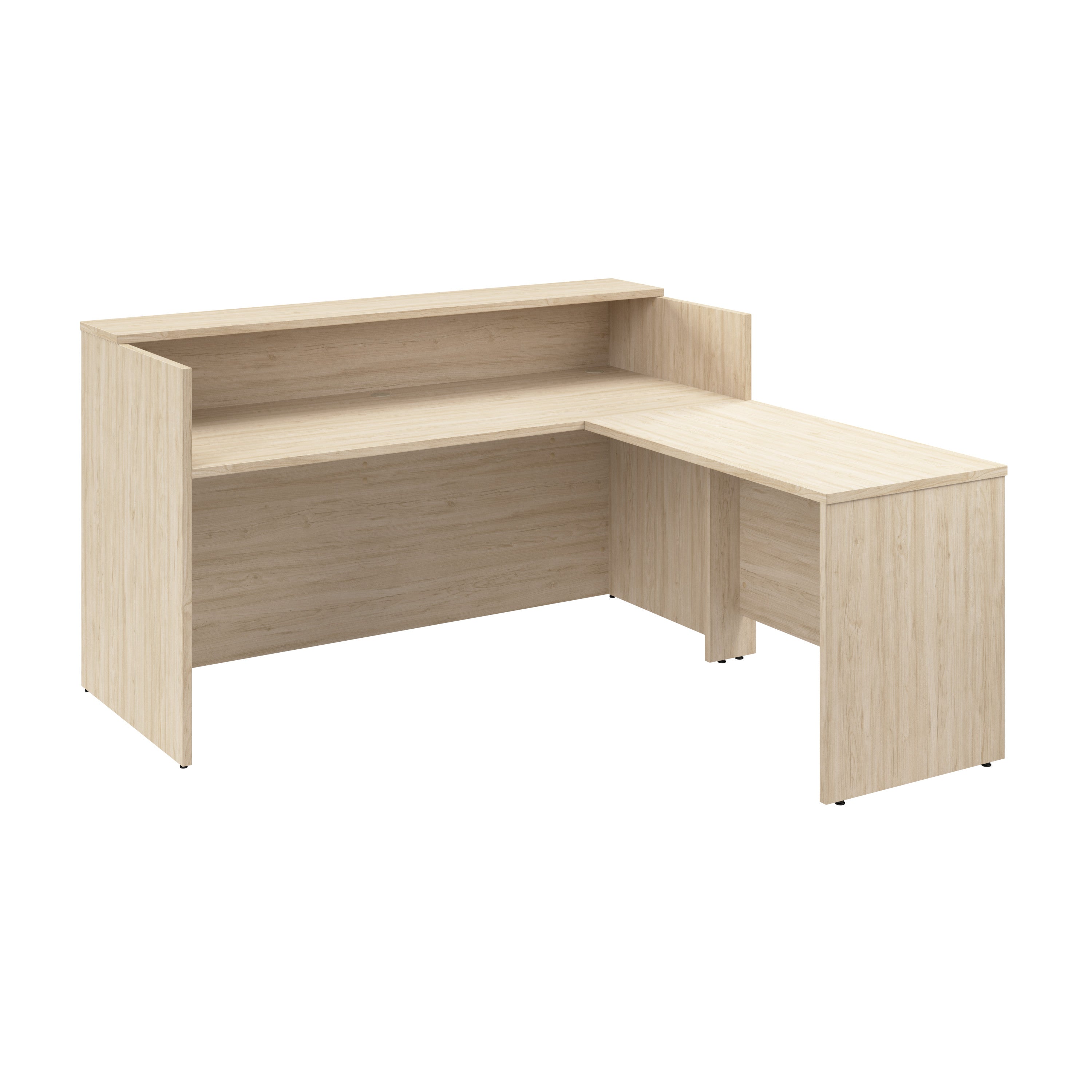 Bush Business Furniture Arrive 72W x 72D L Shaped Reception Desk with Shelf in Natural Elm - 71.02" Width x 71.14" Depth x 40.35" Height