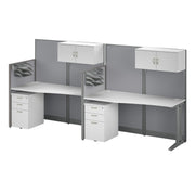 Bush Business Furniture Office in an Hour 2 Person Straight Cubicle Desks with Storage, Drawers, and Organizers in Pure White - 128.97" Width x 32.24" Depth x 62.86" Height