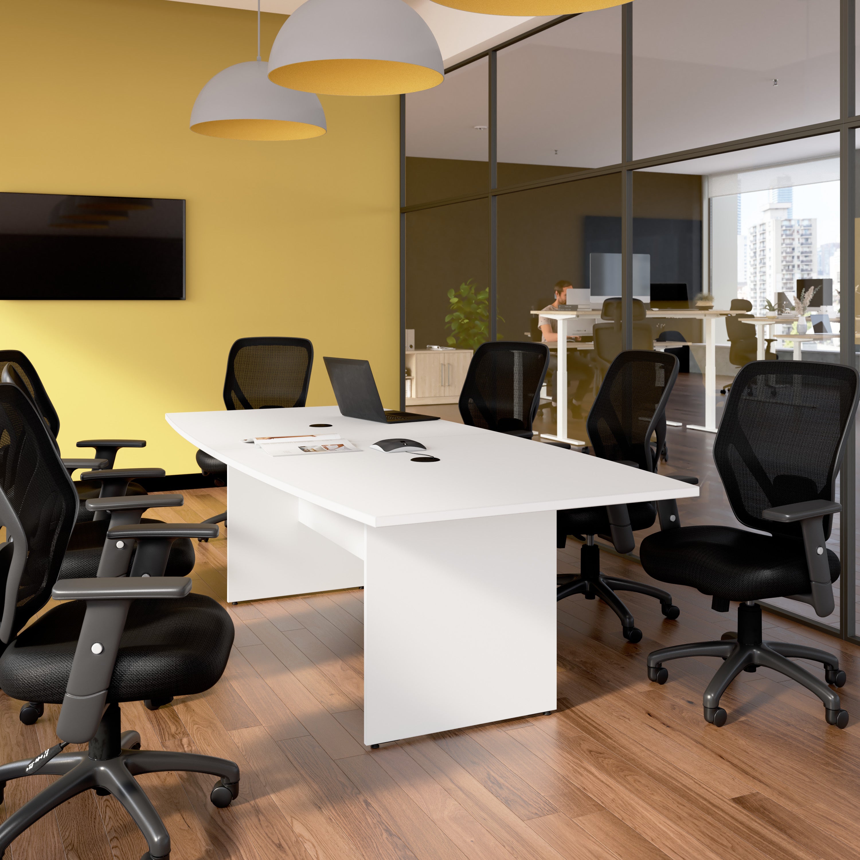Bush Business Furniture 96-inch Office Conference Table with Wood Base in White - 95.2" Width x 42.01" Depth x 28.65" Height