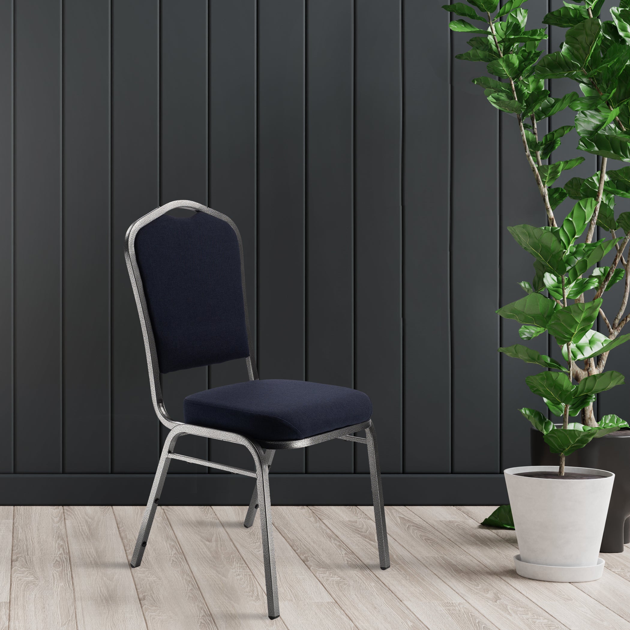 NPS® 9300 Series Deluxe Fabric Upholstered Stack Chair, Surface Color: Midnight Blue, Frame Color: Silvervein