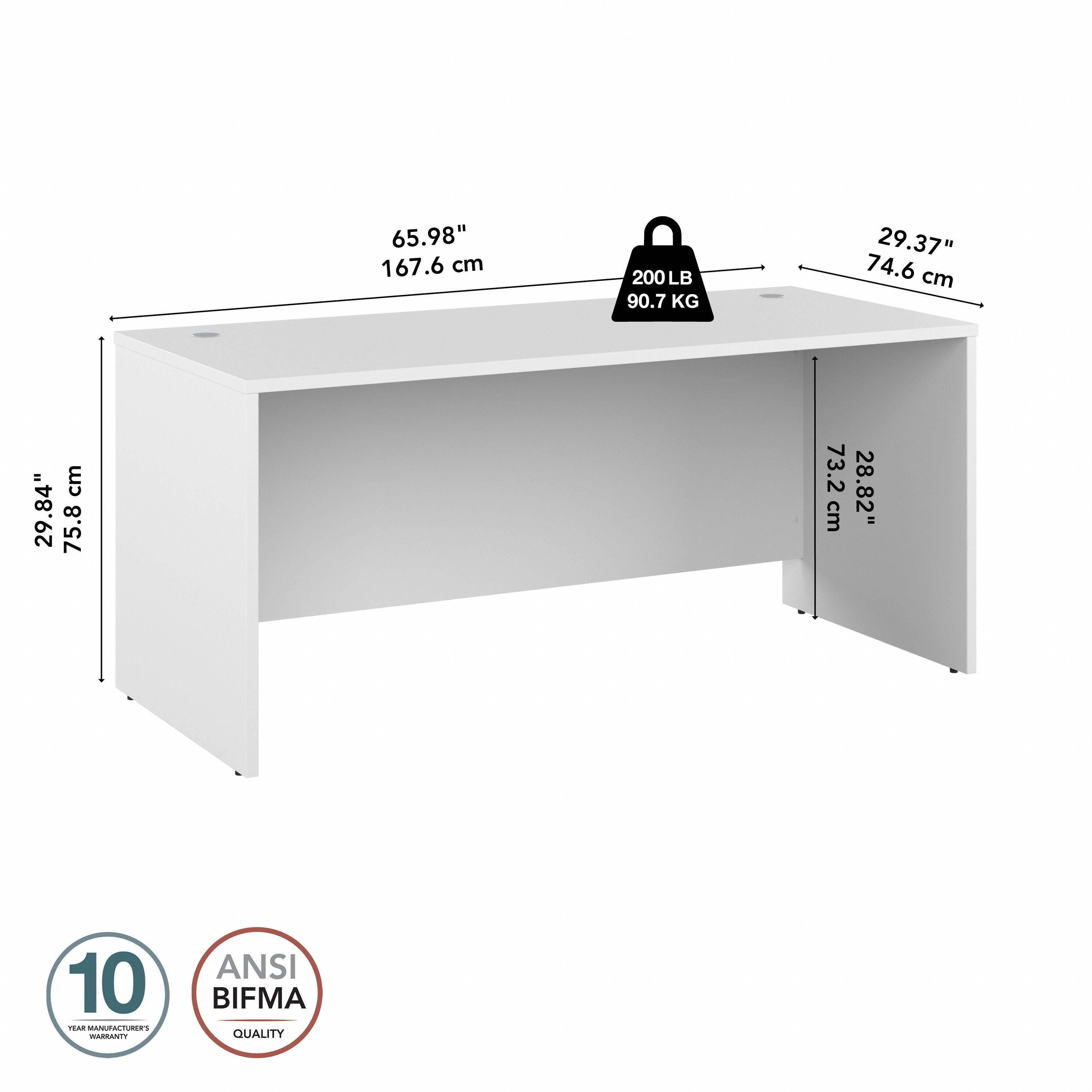Bush Business Furniture Studio C 66W x 30D Office Desk in White - 65.98" Width x 29.37" Depth x 29.84" Height