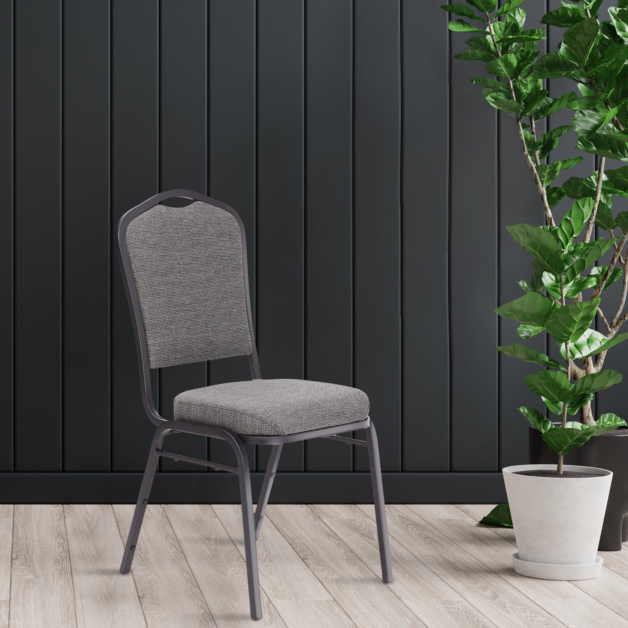 NPS® 9300 Series Deluxe Fabric Upholstered Stack Chair, Surface Color: Natural Greystone, Frame Color: Black Sandtex