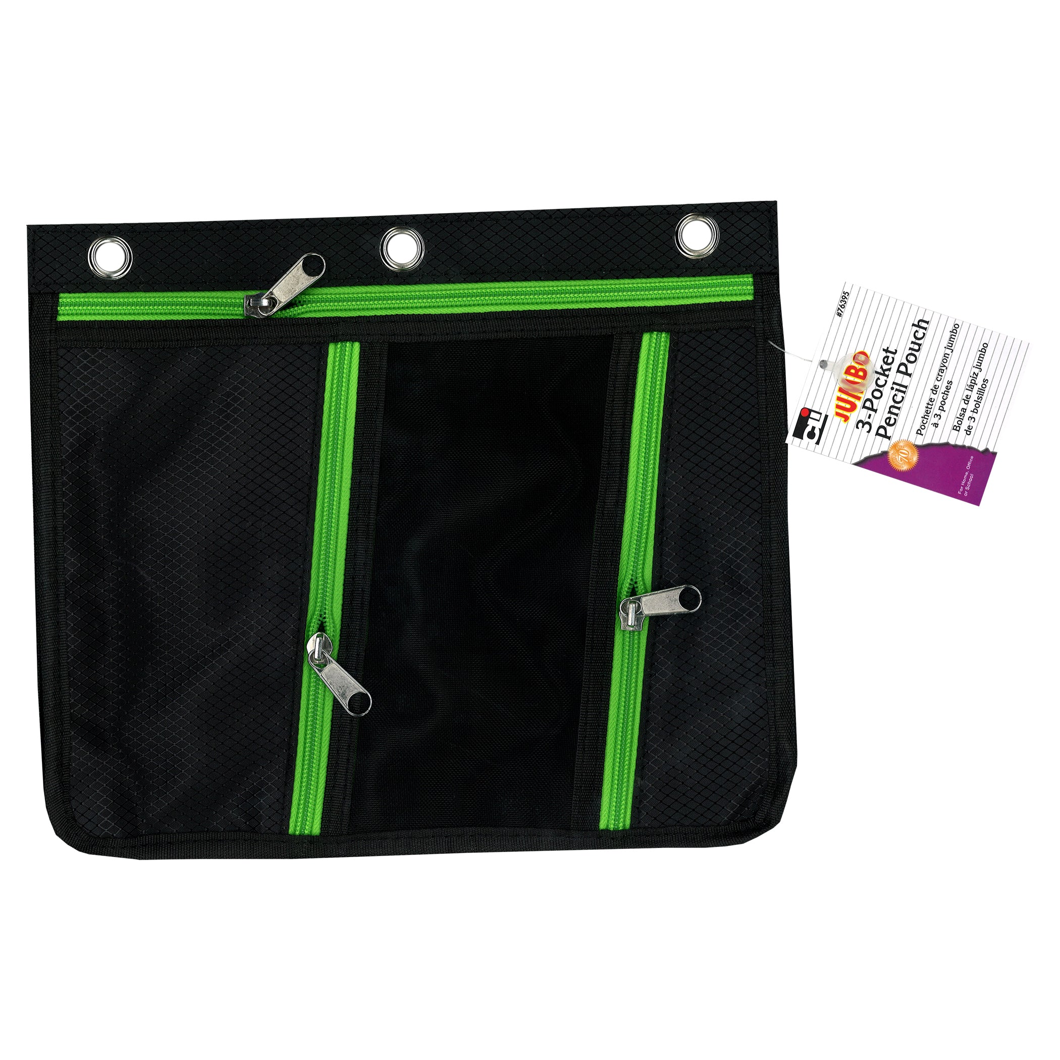 Expanding Pencil Pouch, 3 Pocket, 11"W x 9.5"H x 1"D, Assorted Colors, Pack of 24