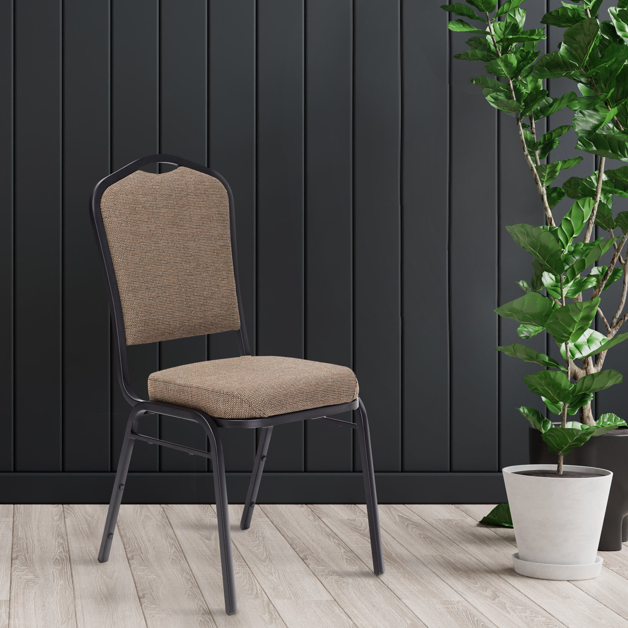 NPS® 9300 Series Deluxe Fabric Upholstered Stack Chair, Surface Color: Natural Taupe, Frame Color: Black Sandtex