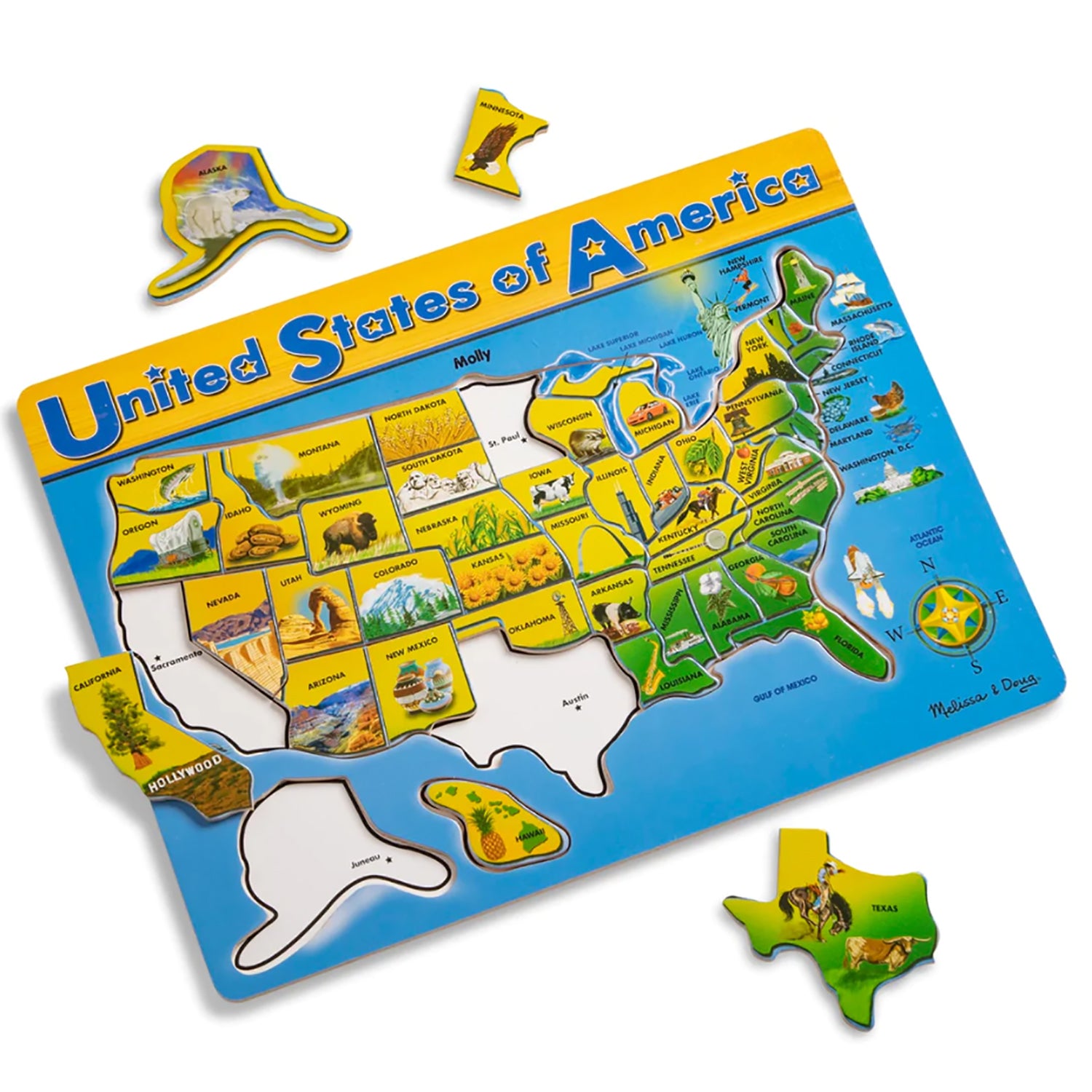 U.S.A. Map Wooden Puzzle, 45 Pieces