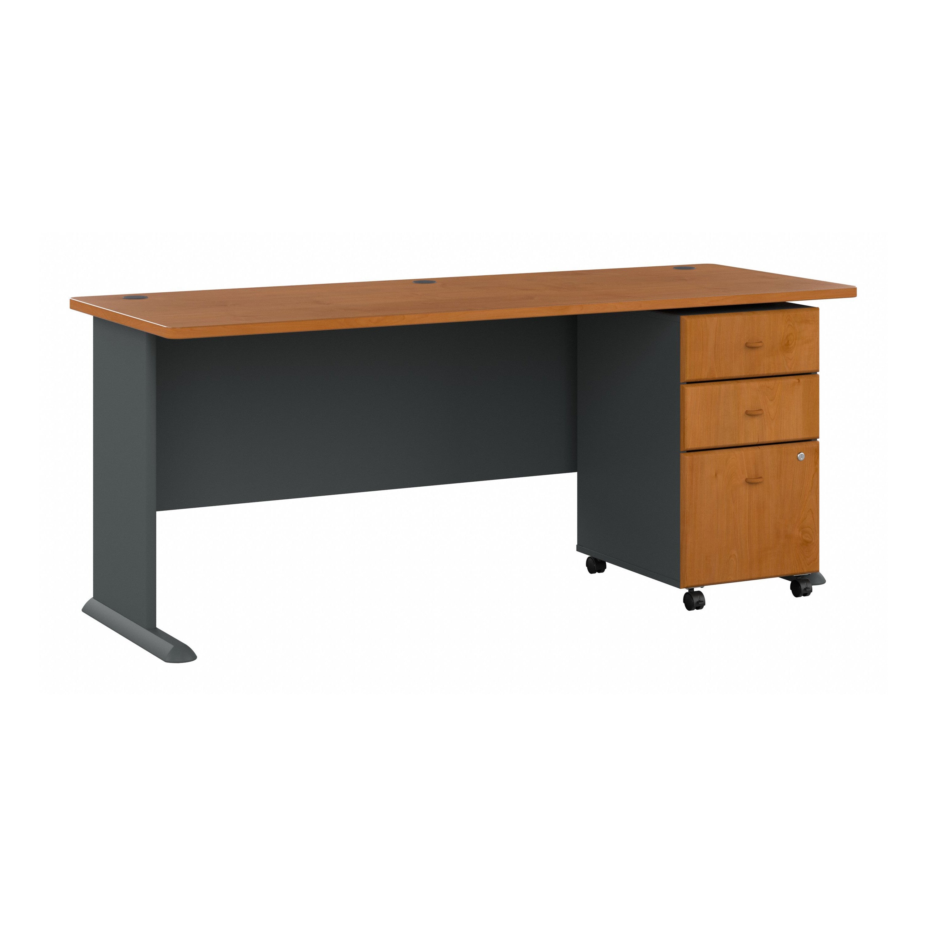 Bush Business Furniture Series A 72W Desk with Mobile File Cabinet in Natural Cherry and Slate - 71.54" Width x 26.81" Depth x 29.66" Height