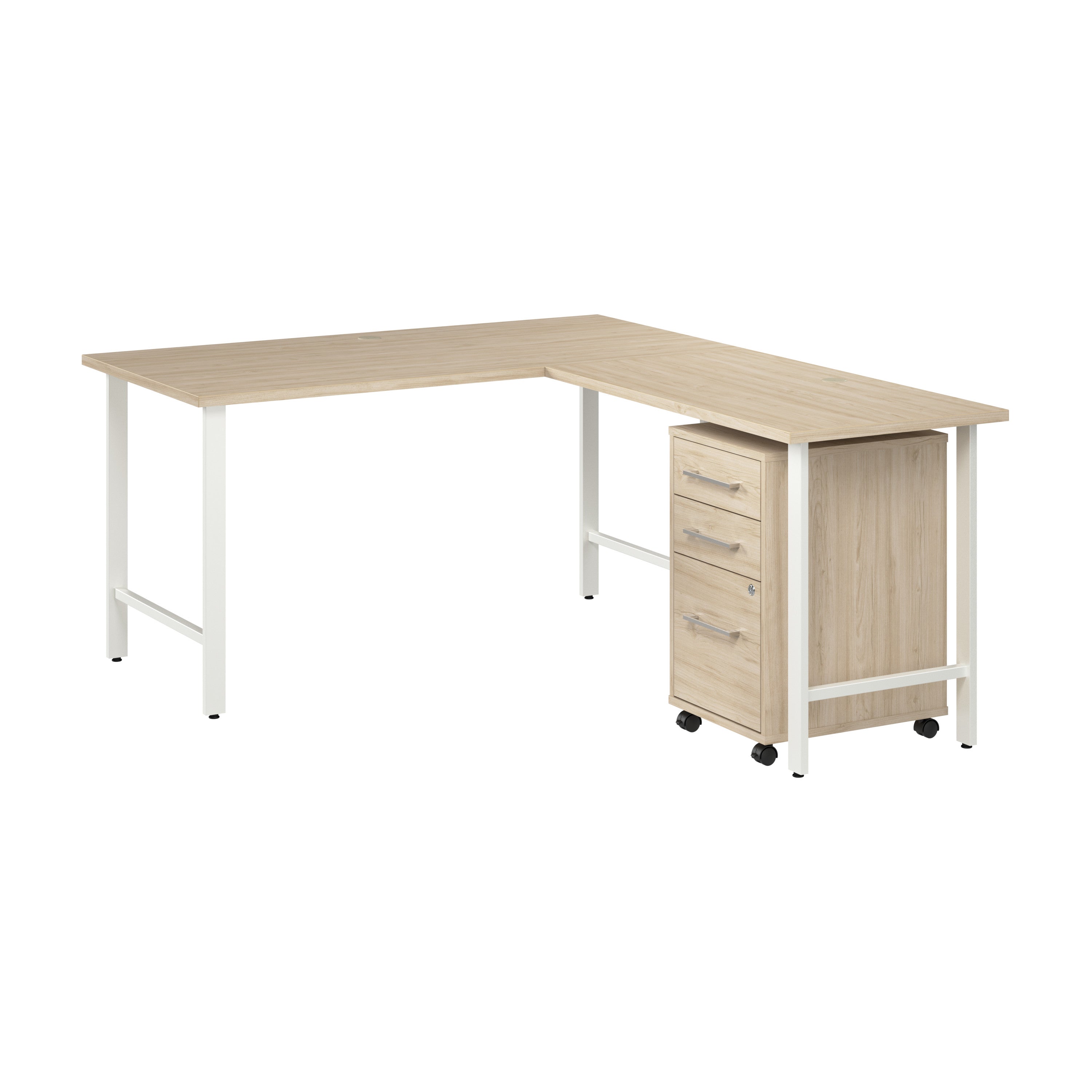 Bush Business Furniture Hustle 60W x 30D L Shaped Computer Desk with 3 Drawer Mobile File Cabinet in Natural Elm - 59.44" Width x 71.33" Depth x 30.07" Height