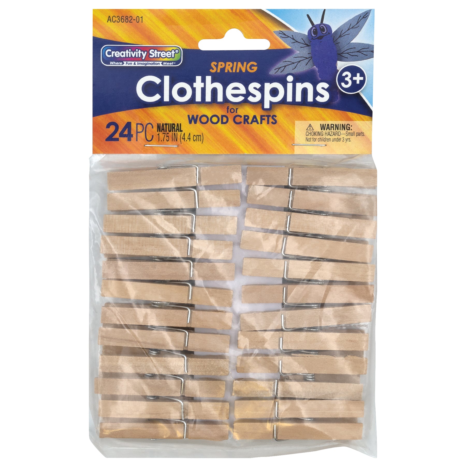Spring Clothespins, Natural, 1.75", 24 Per Pack, 6 Packs