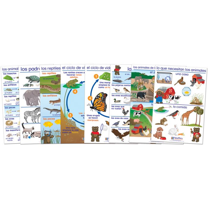 All About Animals Bulletin Board Chart Set - Set of 8 - SPANISH