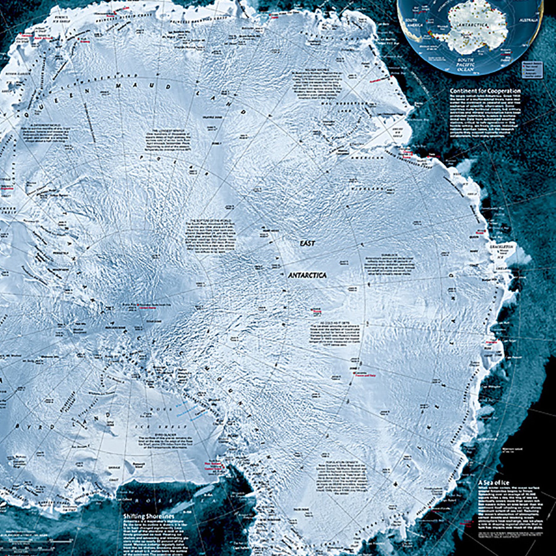 Antarctica Satellite Map, Laminated, 31.25" x 20.25"