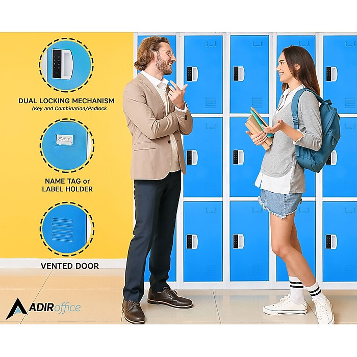 72" H x 12" W  Triple Tier Steel Storage Locker with Digital Lock, Blue