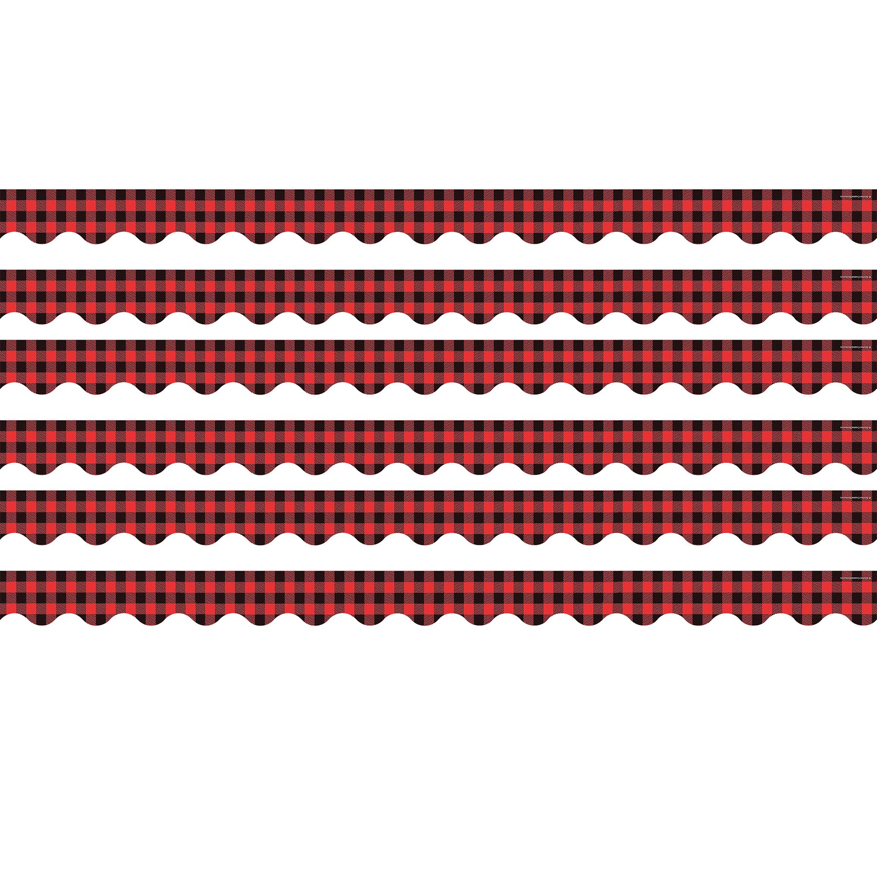 Red and Black Gingham Scalloped Border Trim, 35 Feet