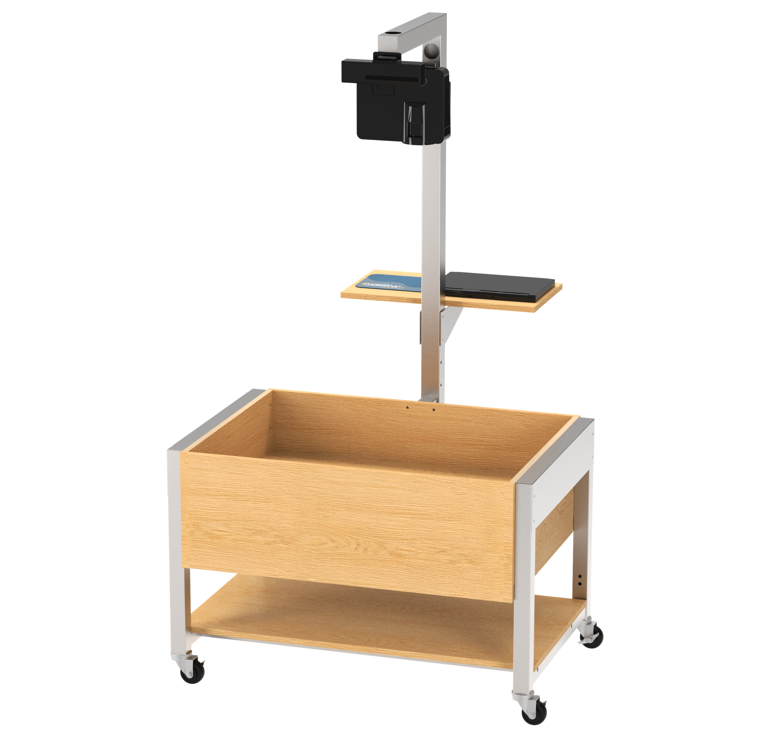 Augmented Reality Sandbox, Adjustable Height, Oak, Silver Metal