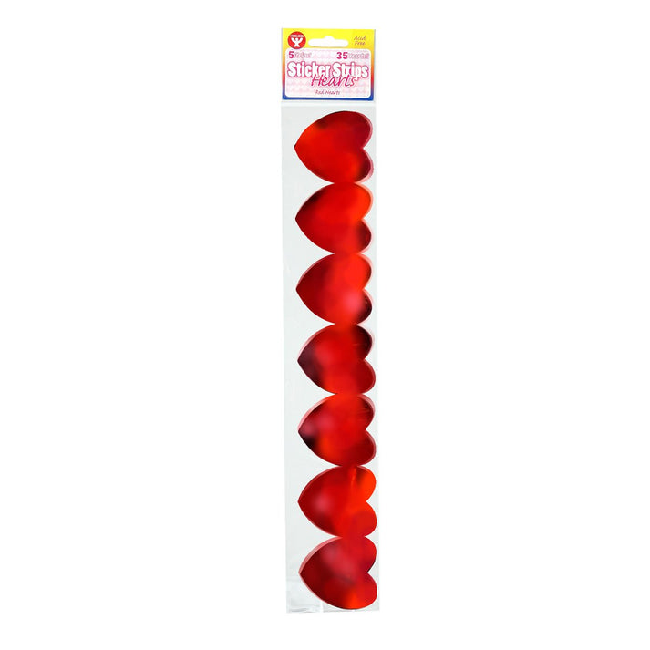 Sticker Strips - 35 per pack - 2" Metallic Hearts, 5 Strips of Red Hearts