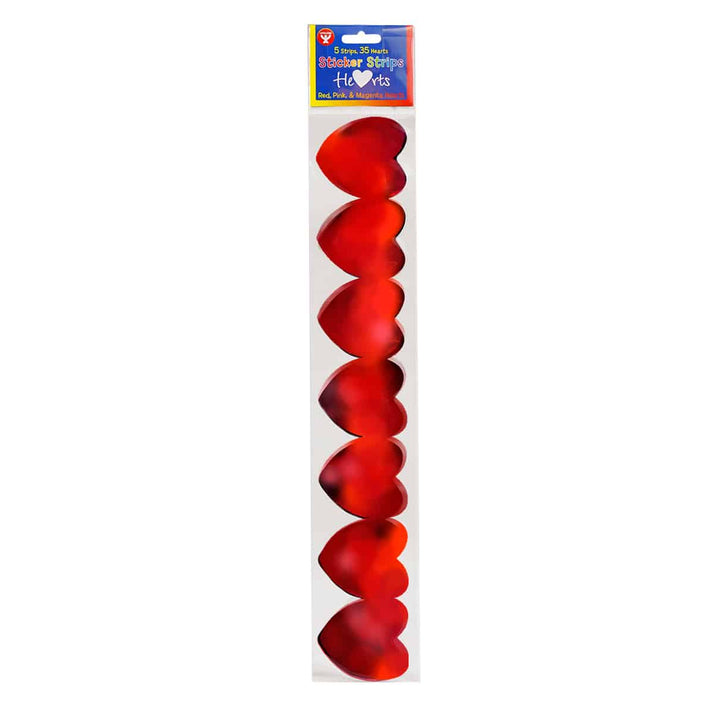 Sticker Strips - 35 per pack - 2" Metallic Hearts, 2 Red, 2 Pink, 1 Magenta
