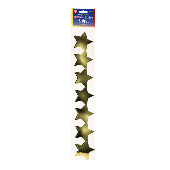 Sticker Strips - 35 per pack - 2" Metallic Stars, 5 Strips of Gold Stars
