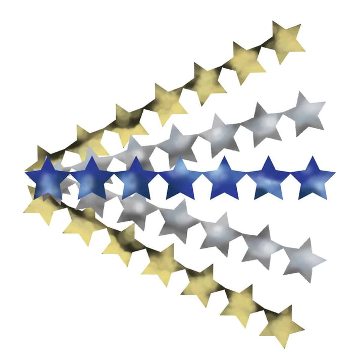 Sticker Strips - 35 per pack - 2" Metallic Stars, 2 Gold, 2 Silver, 1 Blue