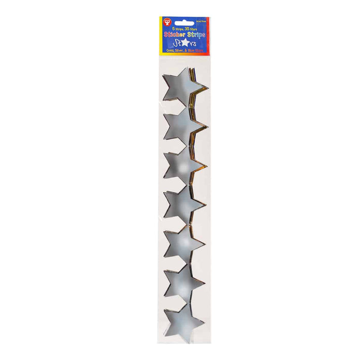 Sticker Strips - 35 per pack - 2" Metallic Stars, 2 Gold, 2 Silver, 1 Blue