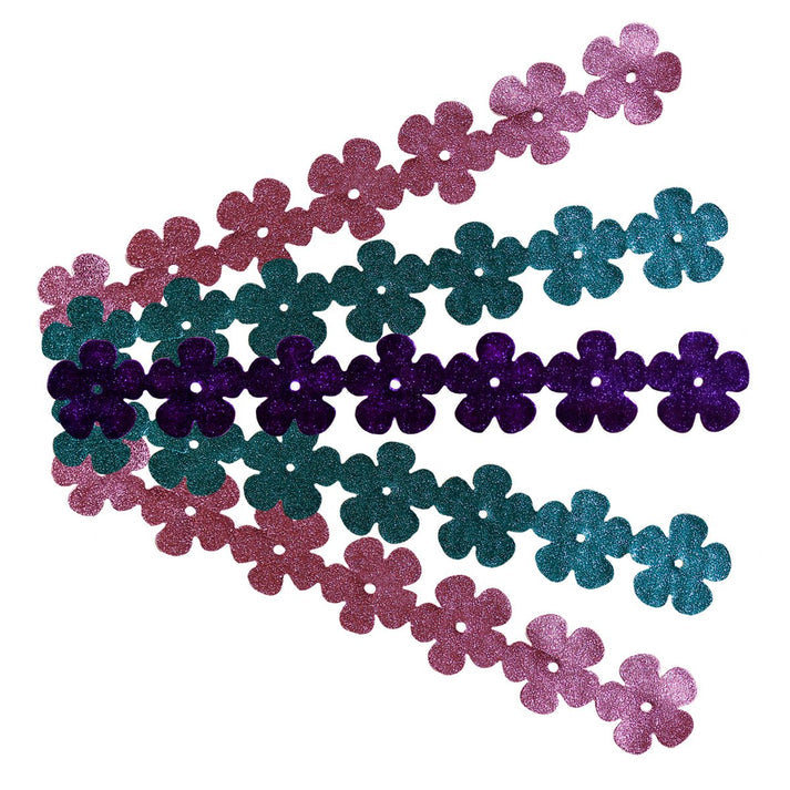 Sticker Strips - 35 per pack - 2" Embossed Flowers, 2 Blue, 2 Pink, 1 Purple