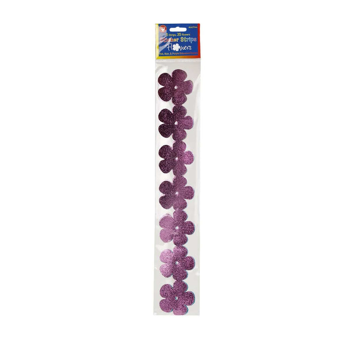 Sticker Strips - 35 per pack - 2" Embossed Flowers, 2 Blue, 2 Pink, 1 Purple