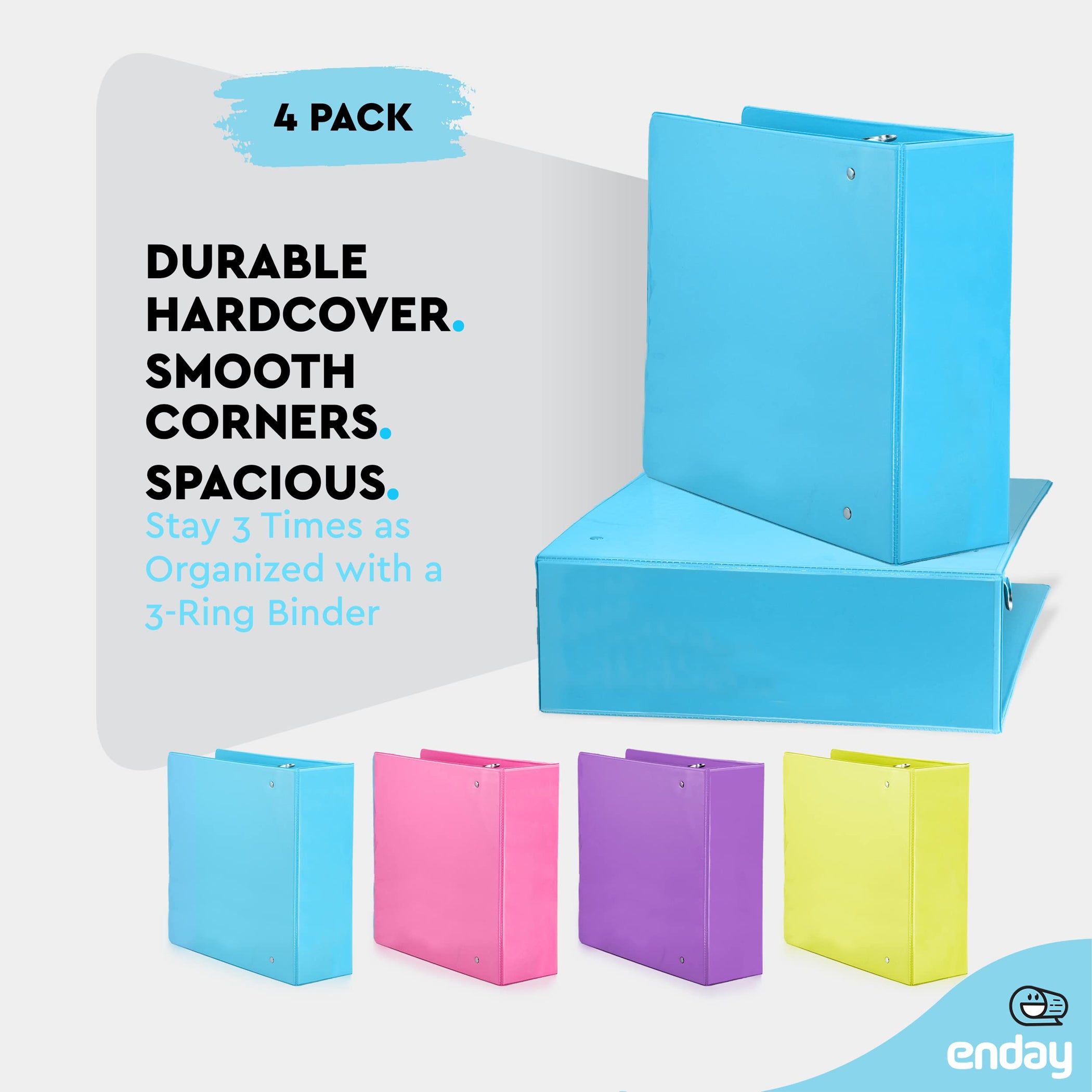 3-Ring View Binder, Slant D-Ring, Assorted Colors, 3 Inch, Pack of 4