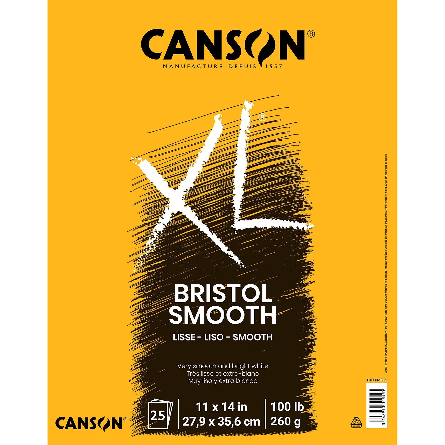 XL Series Bristol Pad, Smooth Finish, Foldover Binding, 25 Sheet, 11x14 inch, 1 Count