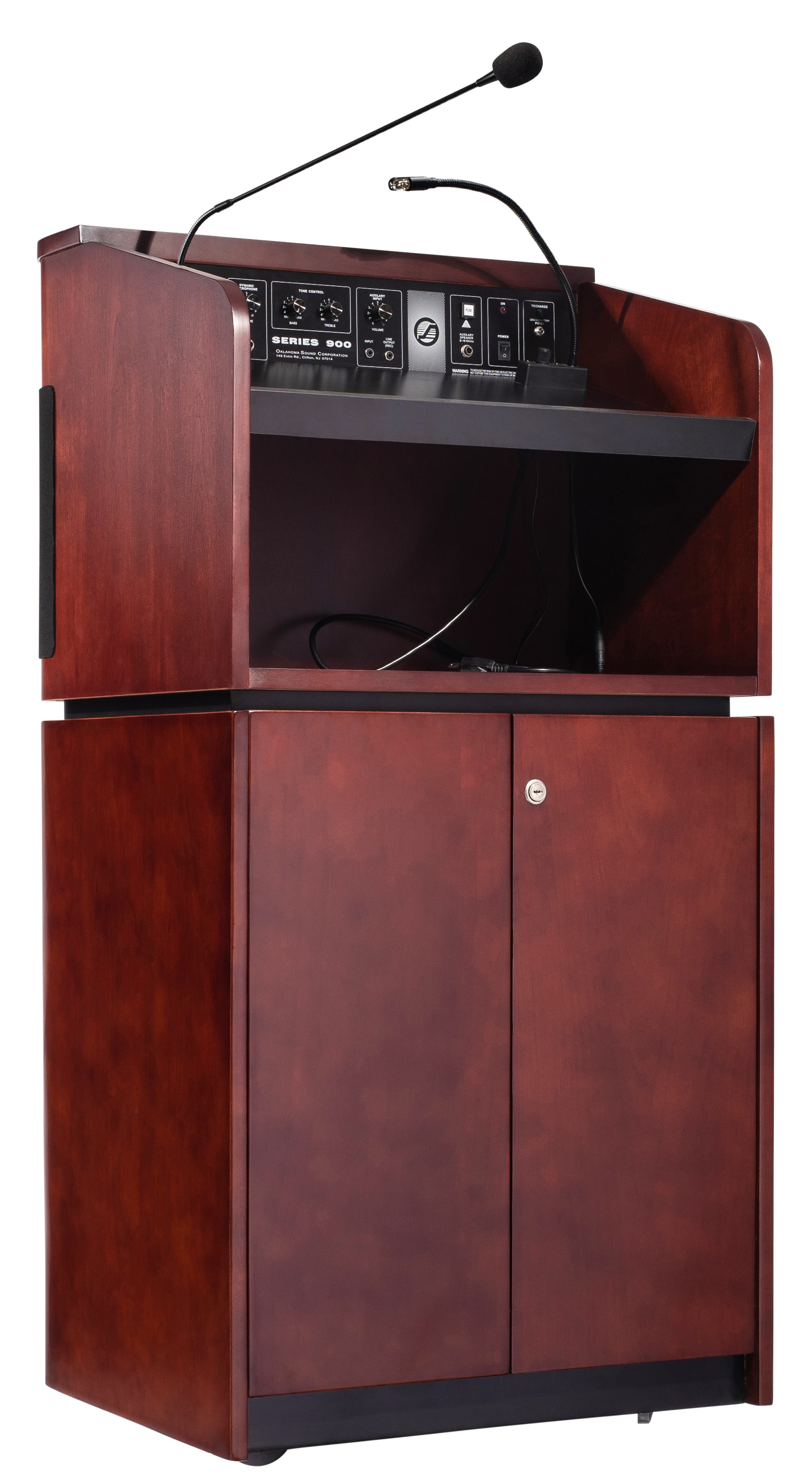 Oklahoma Sound® Tabletop & Base Combo Sound Lectern, Surface Color: Mahogany/Walnut, Frame Color: