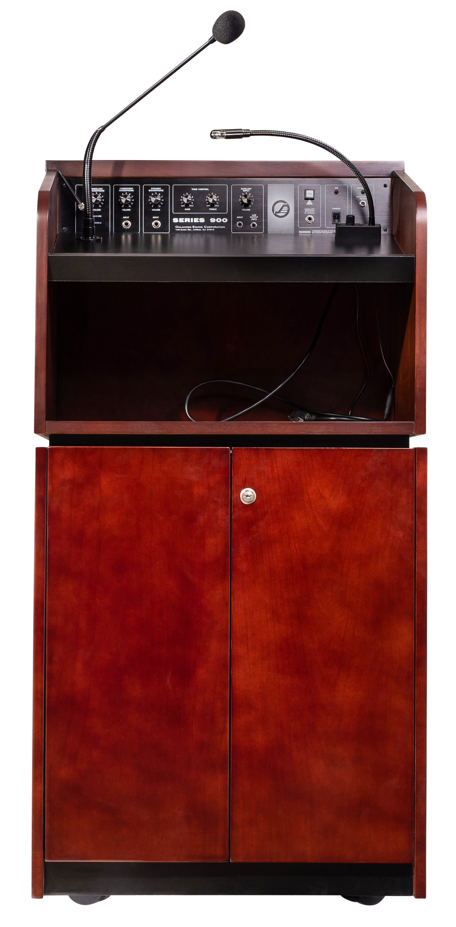 Oklahoma Sound® Tabletop & Base Combo Sound Lectern, Surface Color: Mahogany/Walnut, Frame Color: