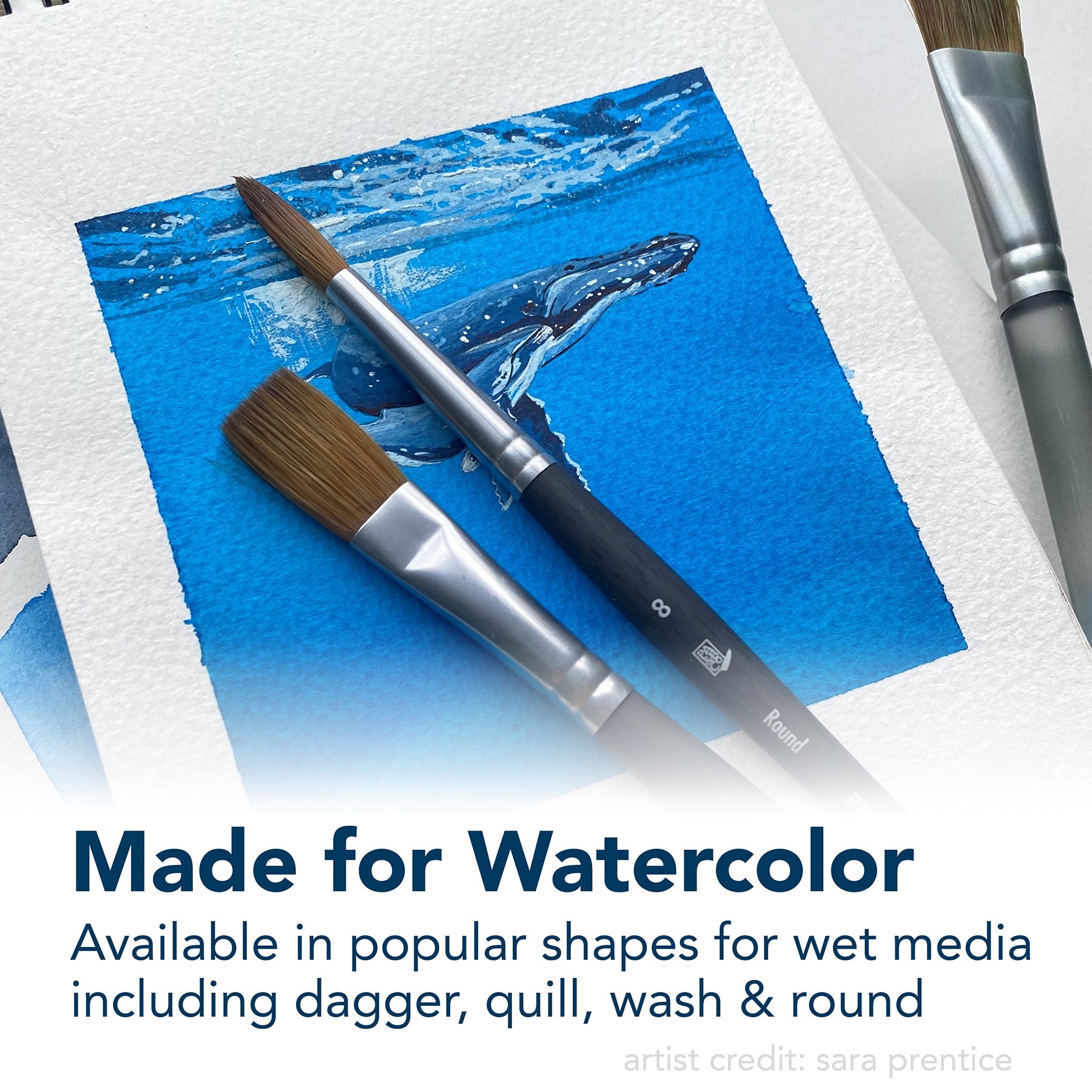 Aqua Elite Quill Brush, Synthetic Bristles, Short Handle Watercolor Paintbrush, Matte Black, Size 6, 1 Count