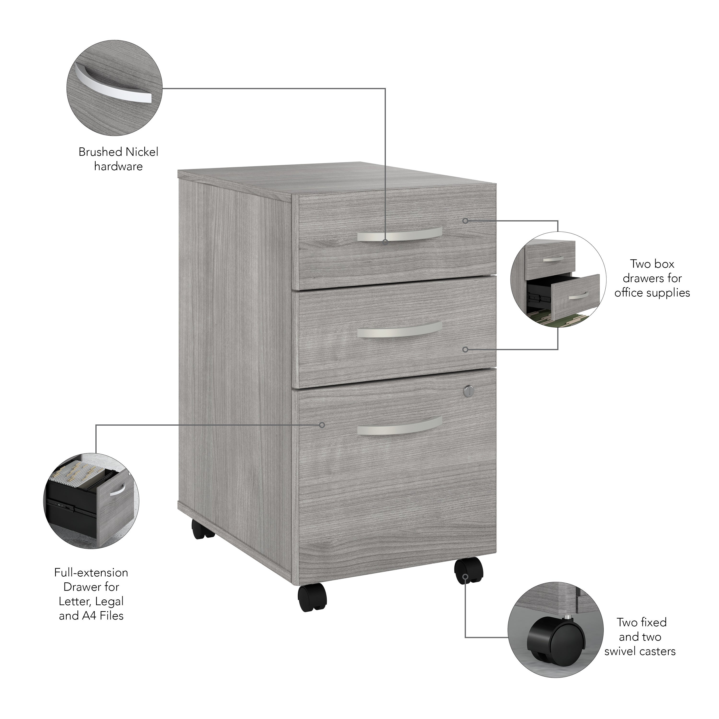 Bush Business Furniture Hybrid 72W x 30D L Shaped Table Desk with Mobile File Cabinet in Platinum Gray - 71.02" Width x 71.34" Depth x 29.91" Height