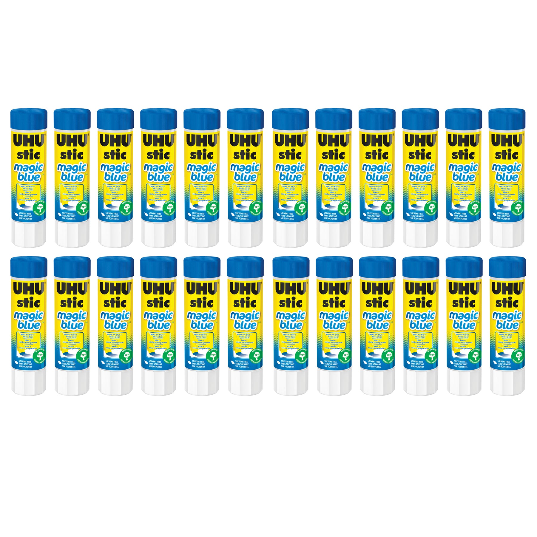 UHU Stic Magic Blue Glue Stick, Dries Clear, 8.2 g, Pack of 24