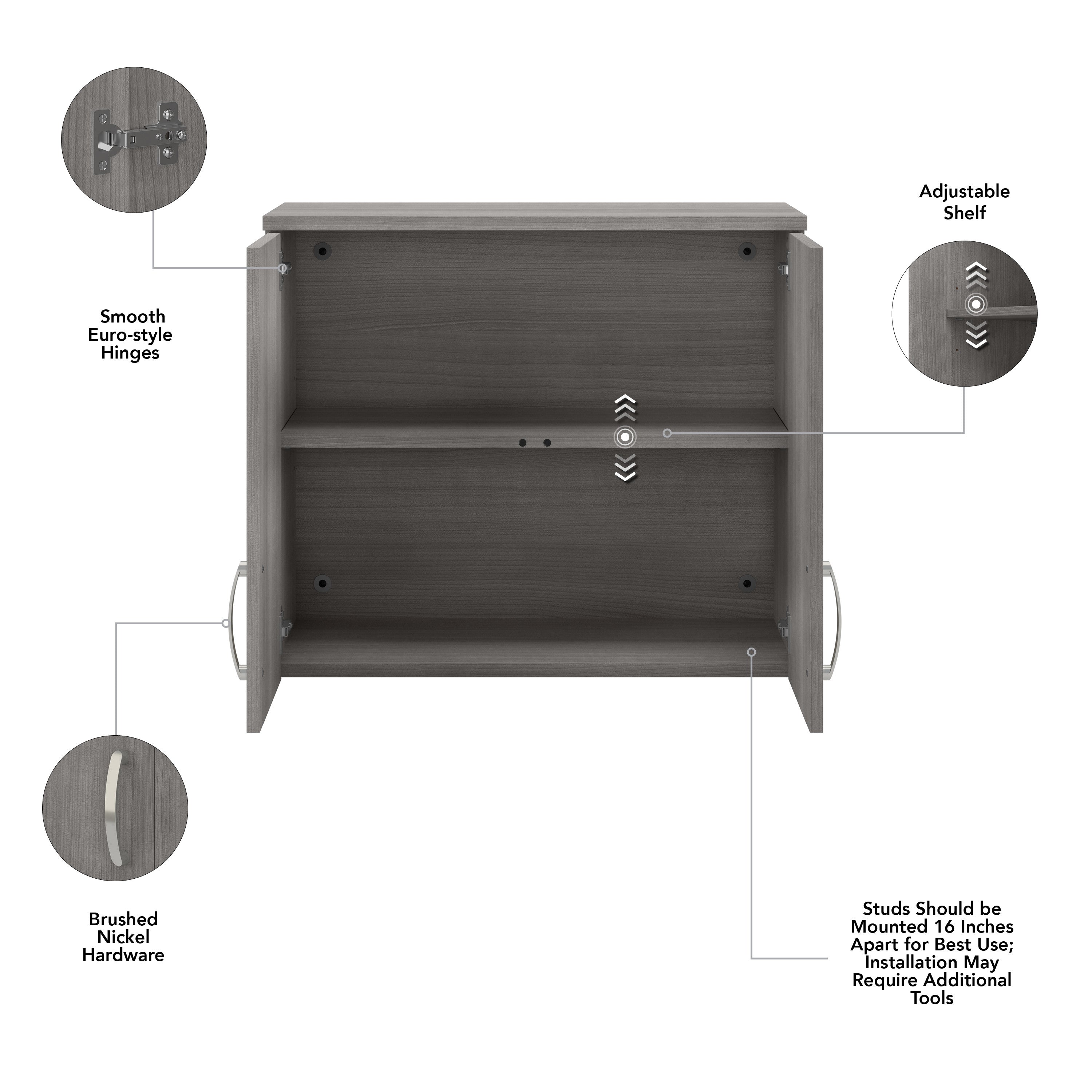 Bush Business Furniture Universal Wall Cabinet with Doors and Shelves in Platinum Gray - 28.35" Width x 15.51" Depth x 24.17" Height