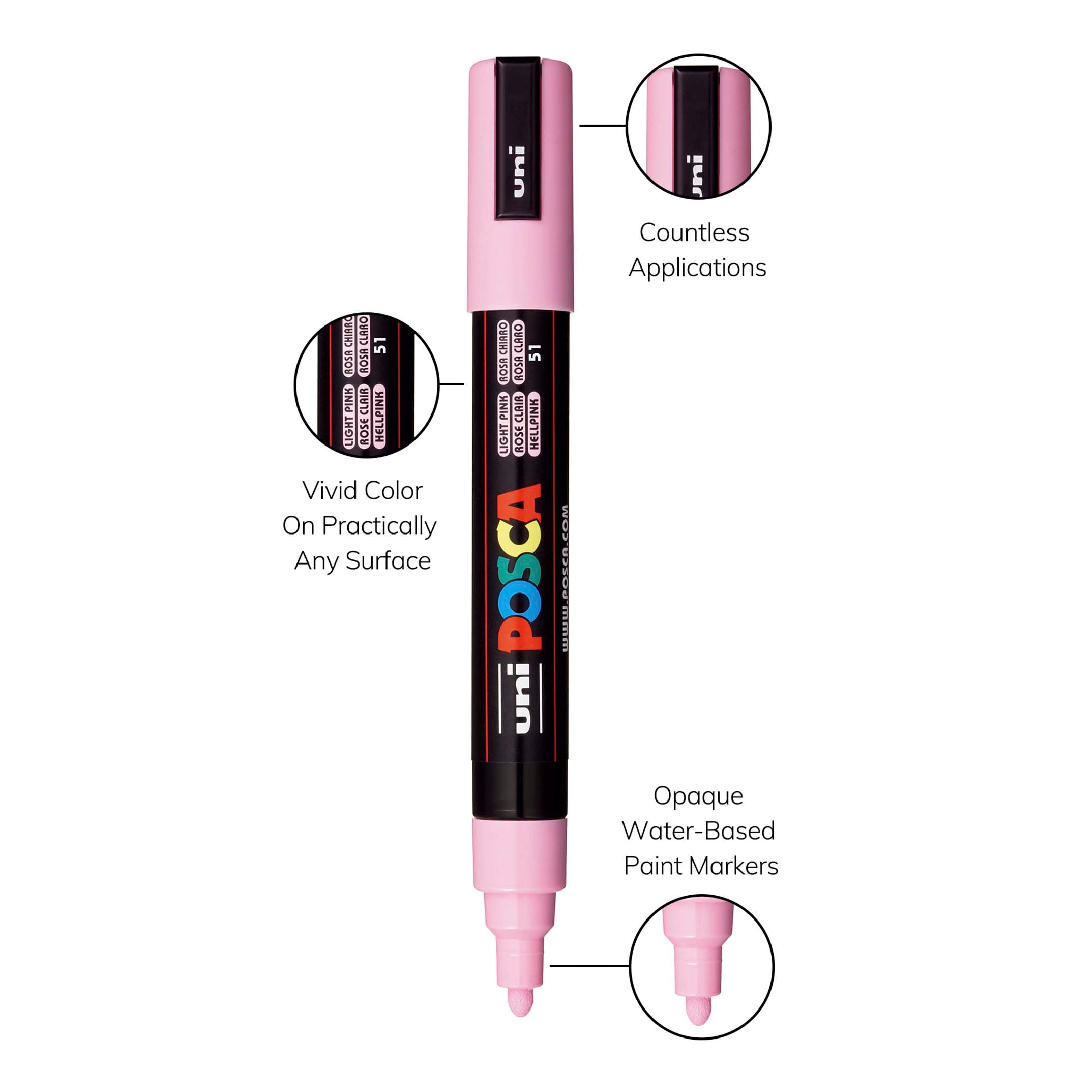 uni® POSCA PC-5M Water-Based Paint Markers, Reversible Medium Tip (1.8-2.5mm), Light Pink
