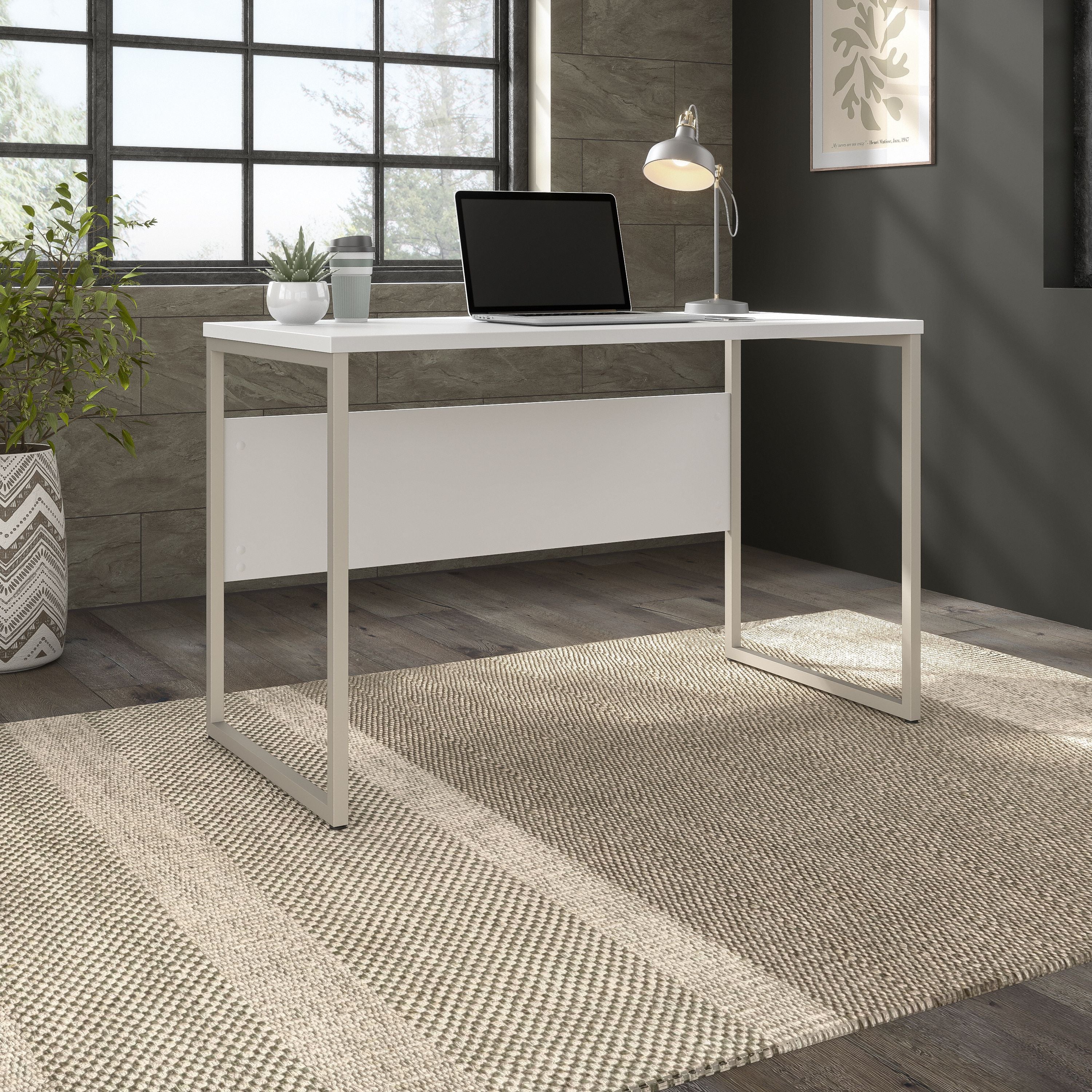 Bush Business Furniture Hybrid 48W x 24D Computer Table Desk with Metal Legs in White - 47.6" Width x 23.35" Depth x 29.91" Height