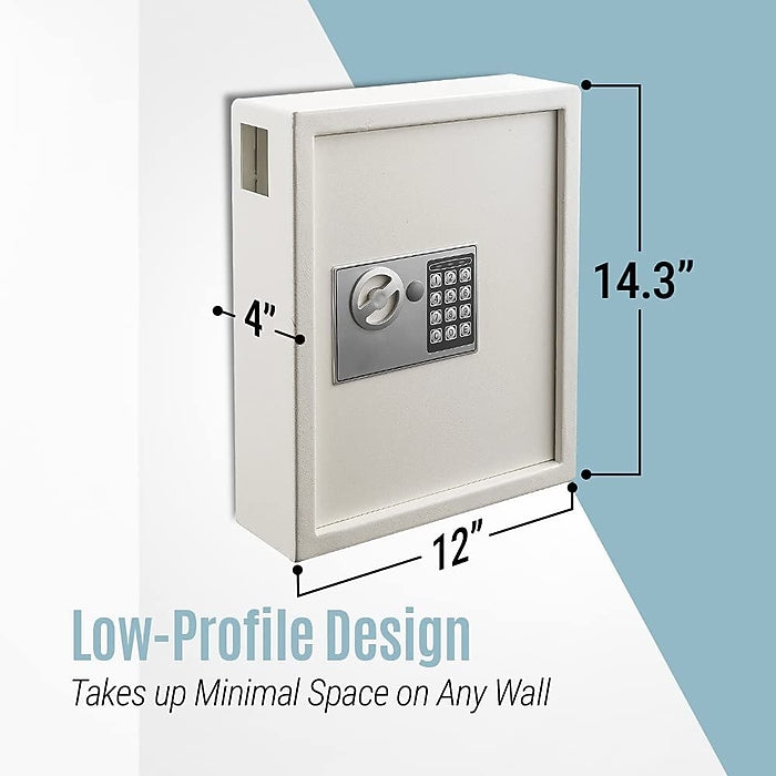 40-Key Steel Digital Lock Key Cabinet, White with 100 Key Tags