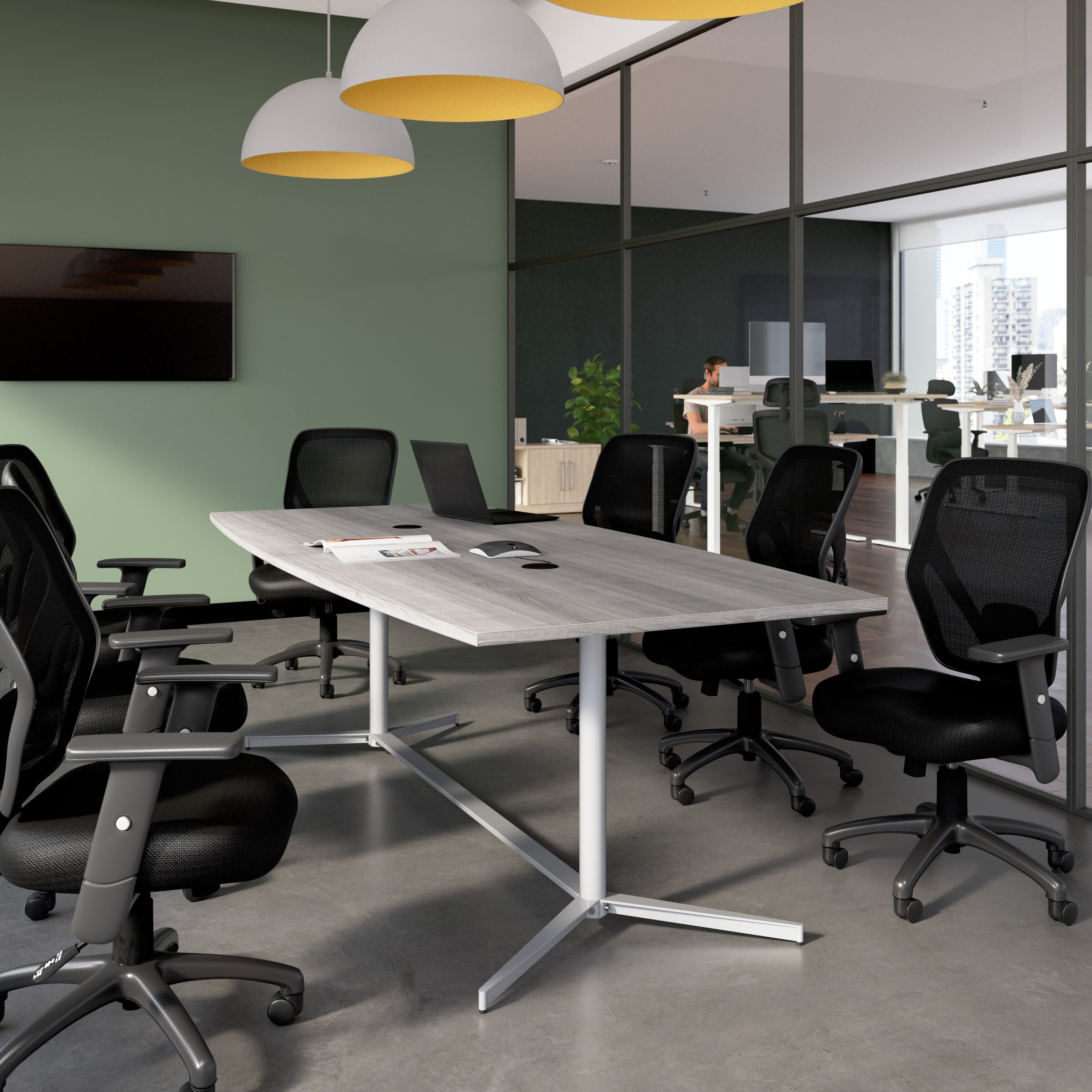 Bush Business Furniture 96-inch Office Conference Table with Metal Base in Platinum Gray - 95.2" Width x 42.01" Depth x 28.65" Height
