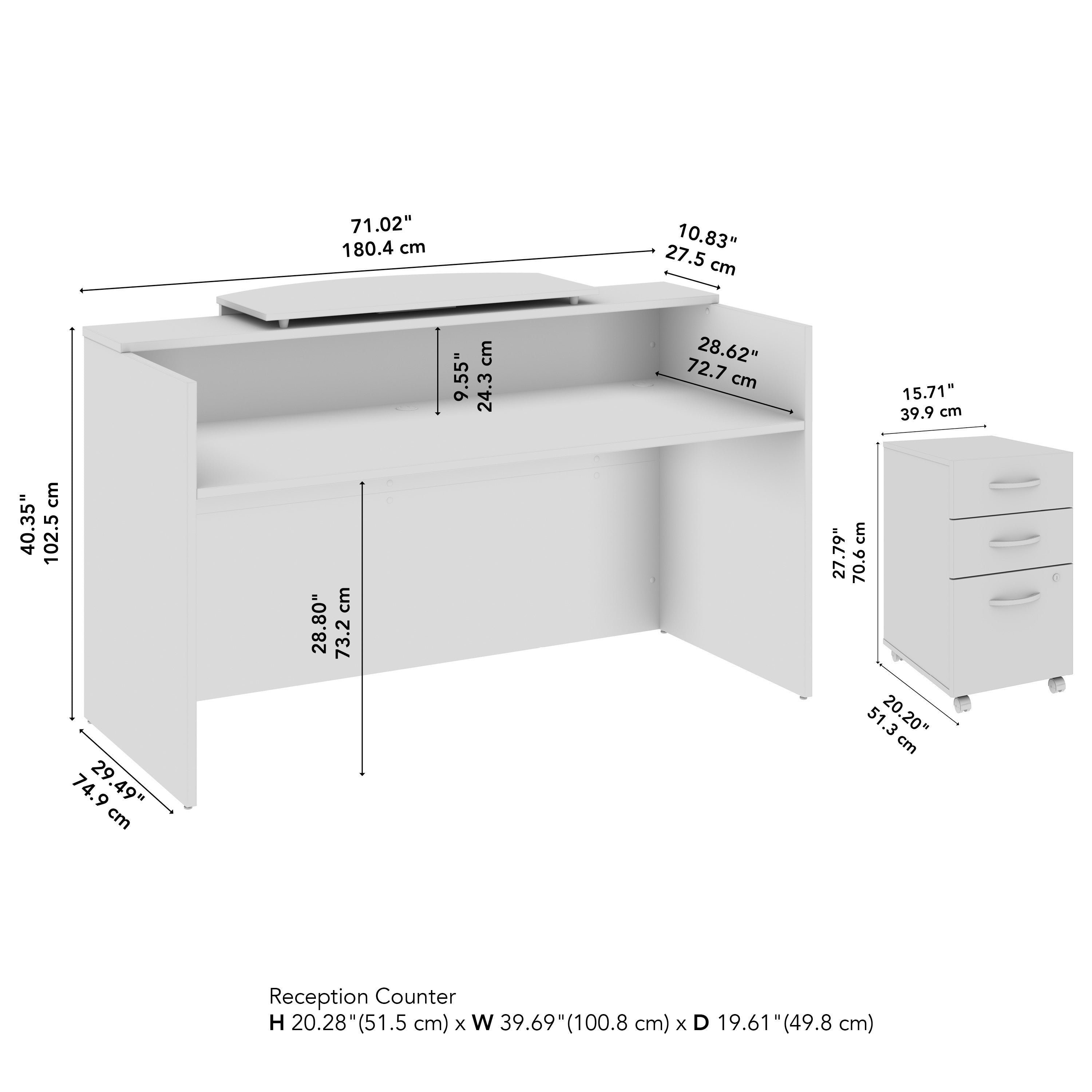 Bush Business Furniture Arrive 72W x 30D Reception Desk with Counter and Mobile File Cabinet in Mocha Cherry - 71.02" Width x 29.49" Depth x 40.35" Height
