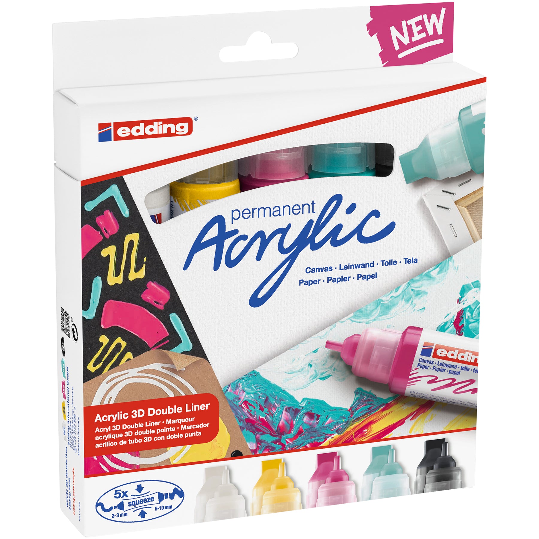 edding 5400 Acrylic 3D Double Liner - Set of 5 Assorted - Basic