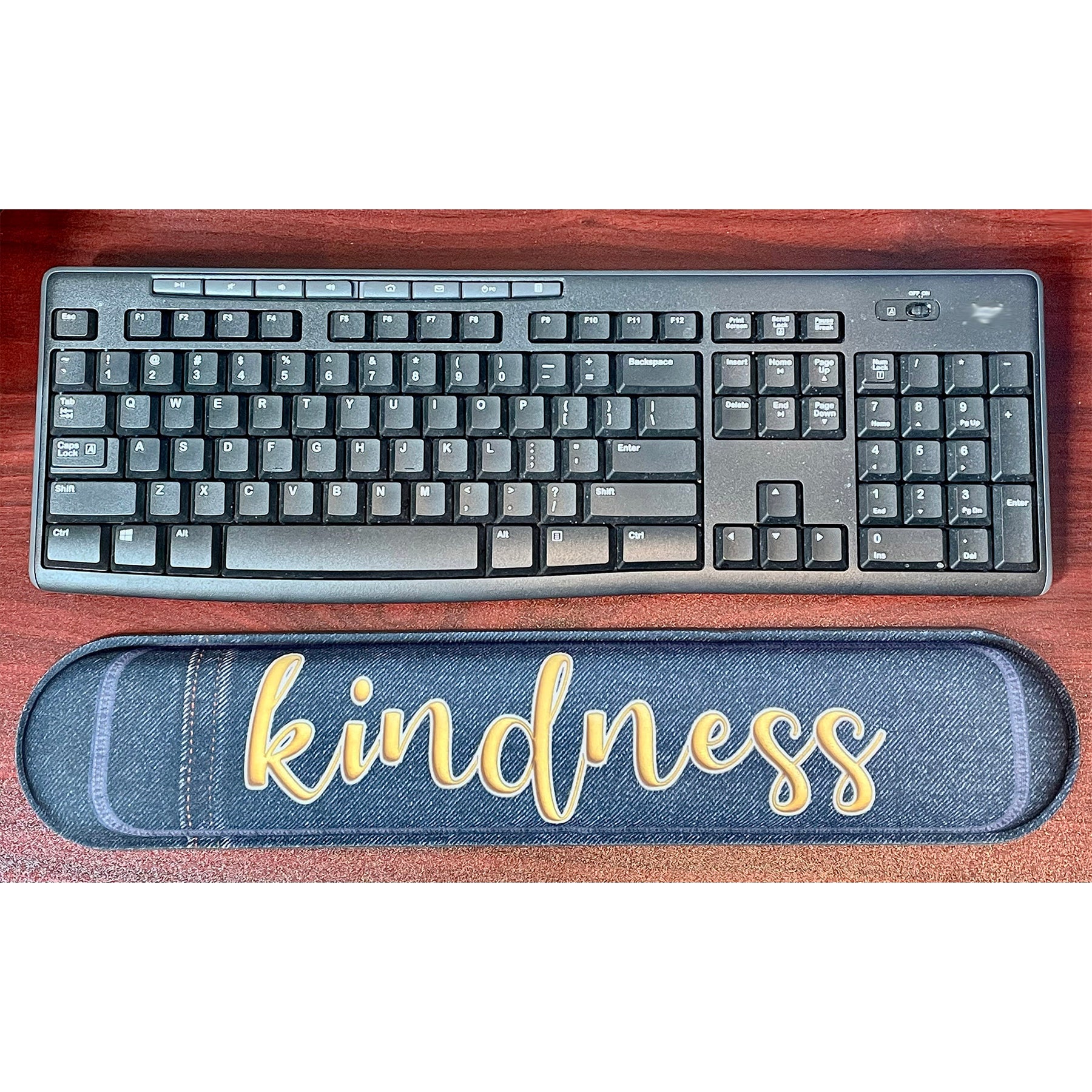 The Original Fun Mat® Computer Desk Mats, Set of 3, (1) Mouse Pad, (1) Keyboard Wrist Pad, (1) Coaster, Kindness Themed, Denim